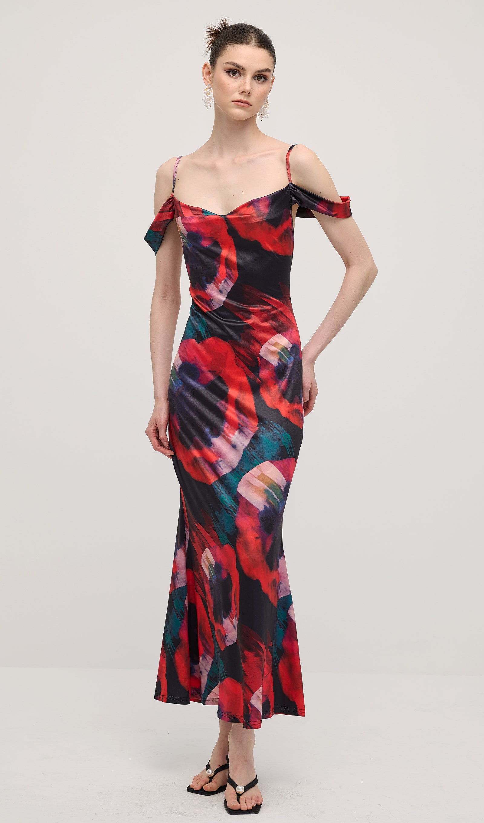Midikleid in A-Linie mit Blumenmuster und Laternenärmeln