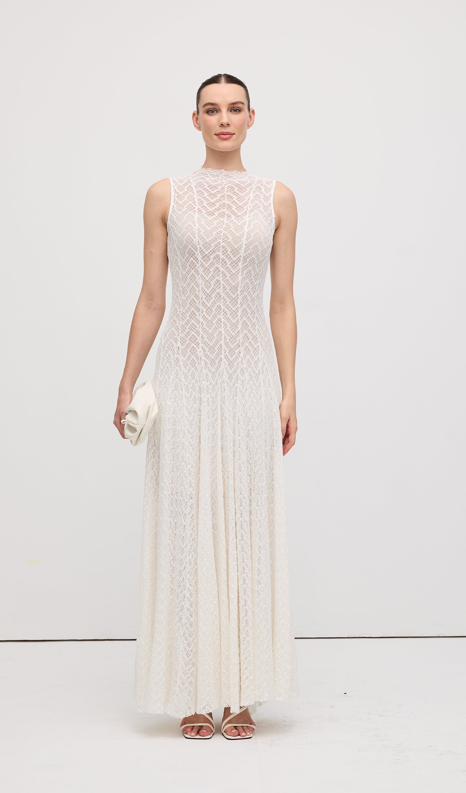 Solid Pointelle Sleeveless Maxi Dress