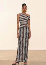 Locava Asymmetrical Neckline Draped Maxi Dress