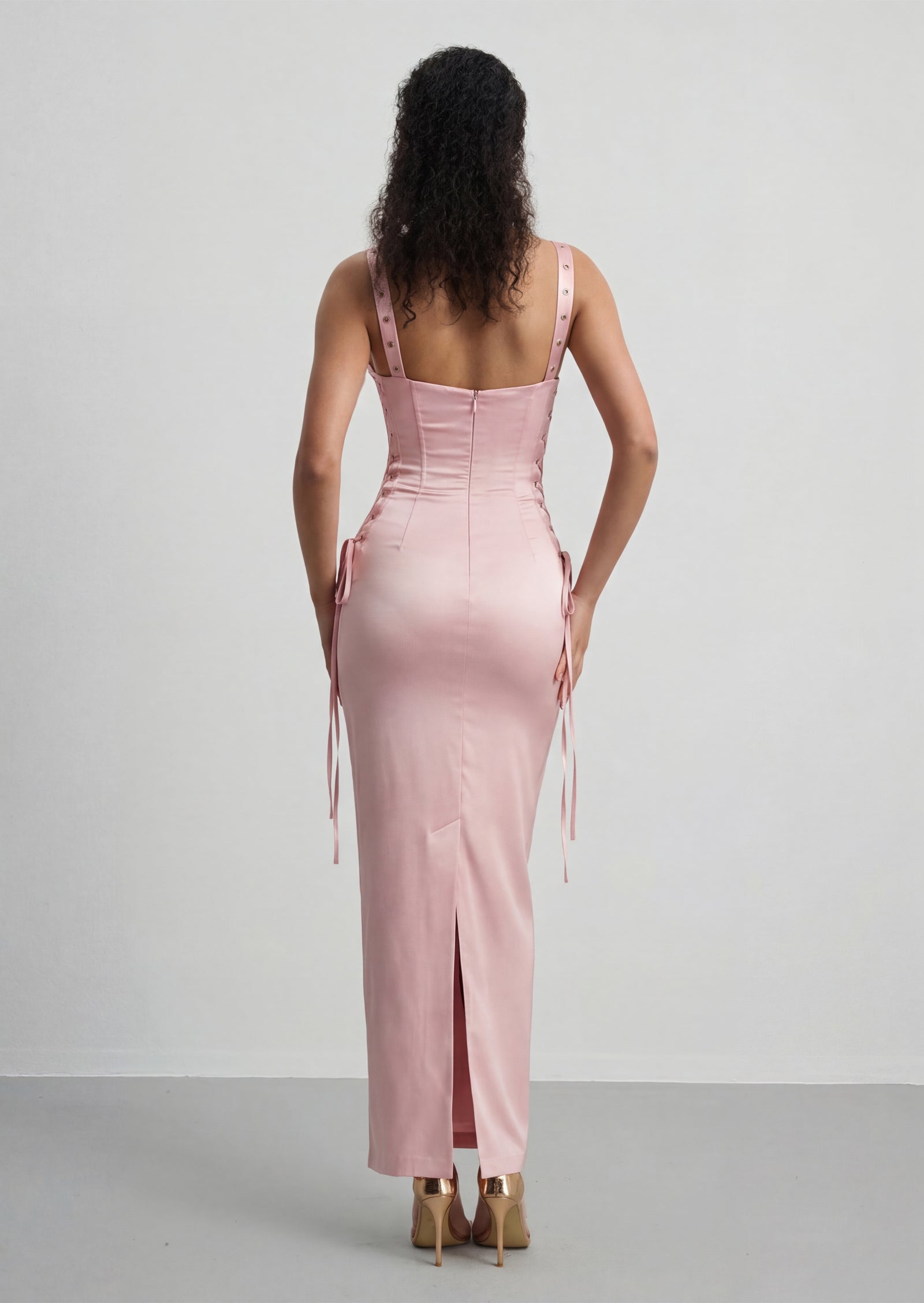 Nydia Lace Up Maxi Dress In Pink