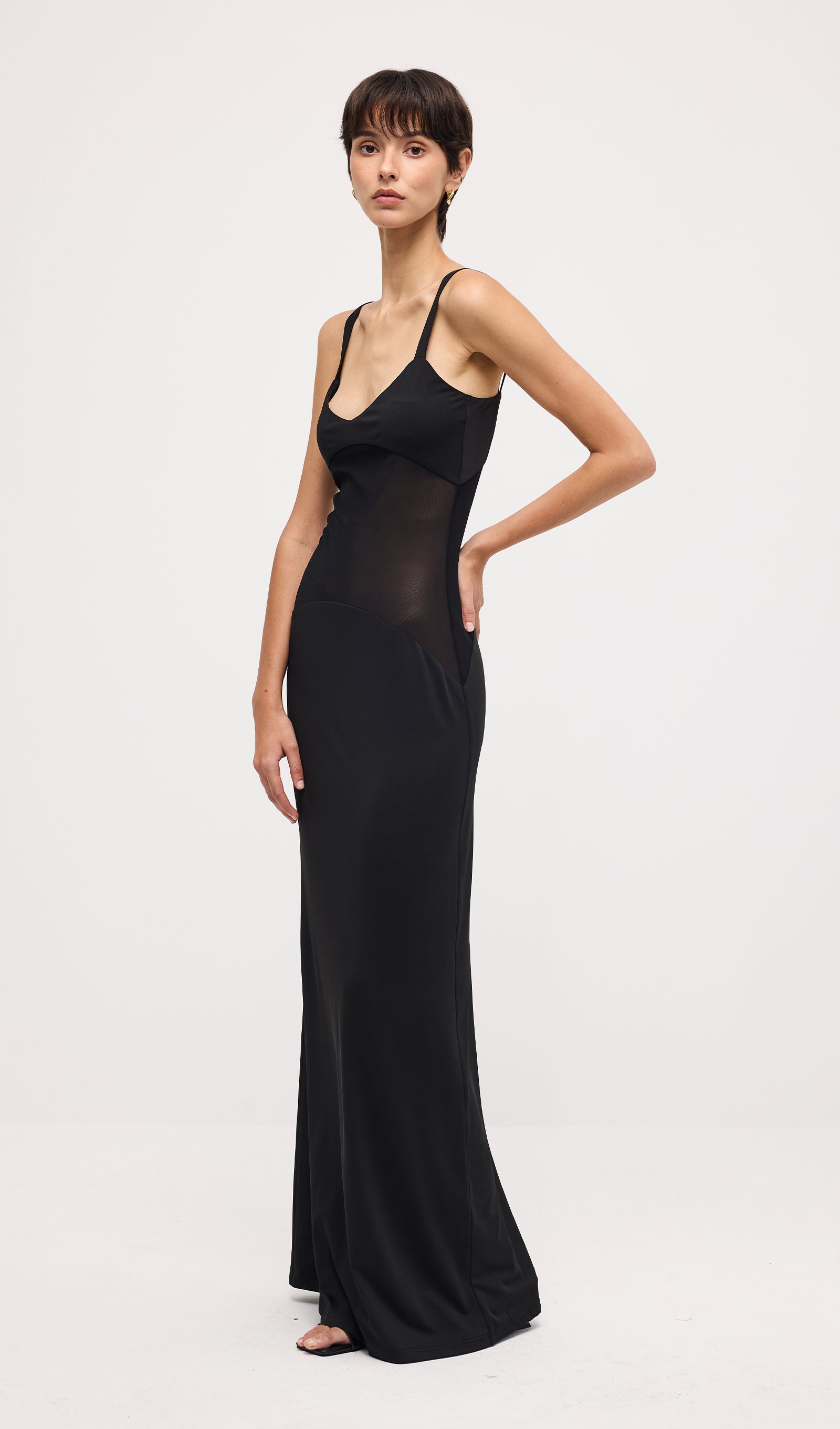 Solid Sheer Knit Curve Maxi Dress In Black