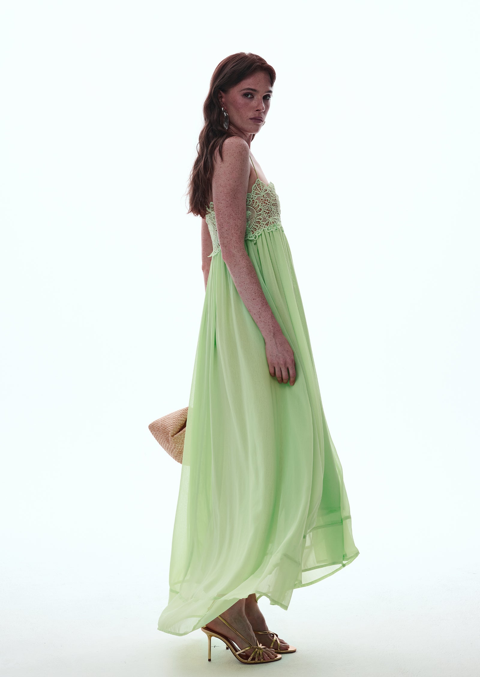 Midikleid in A-Linie mit Blumenmuster und Laternenärmeln