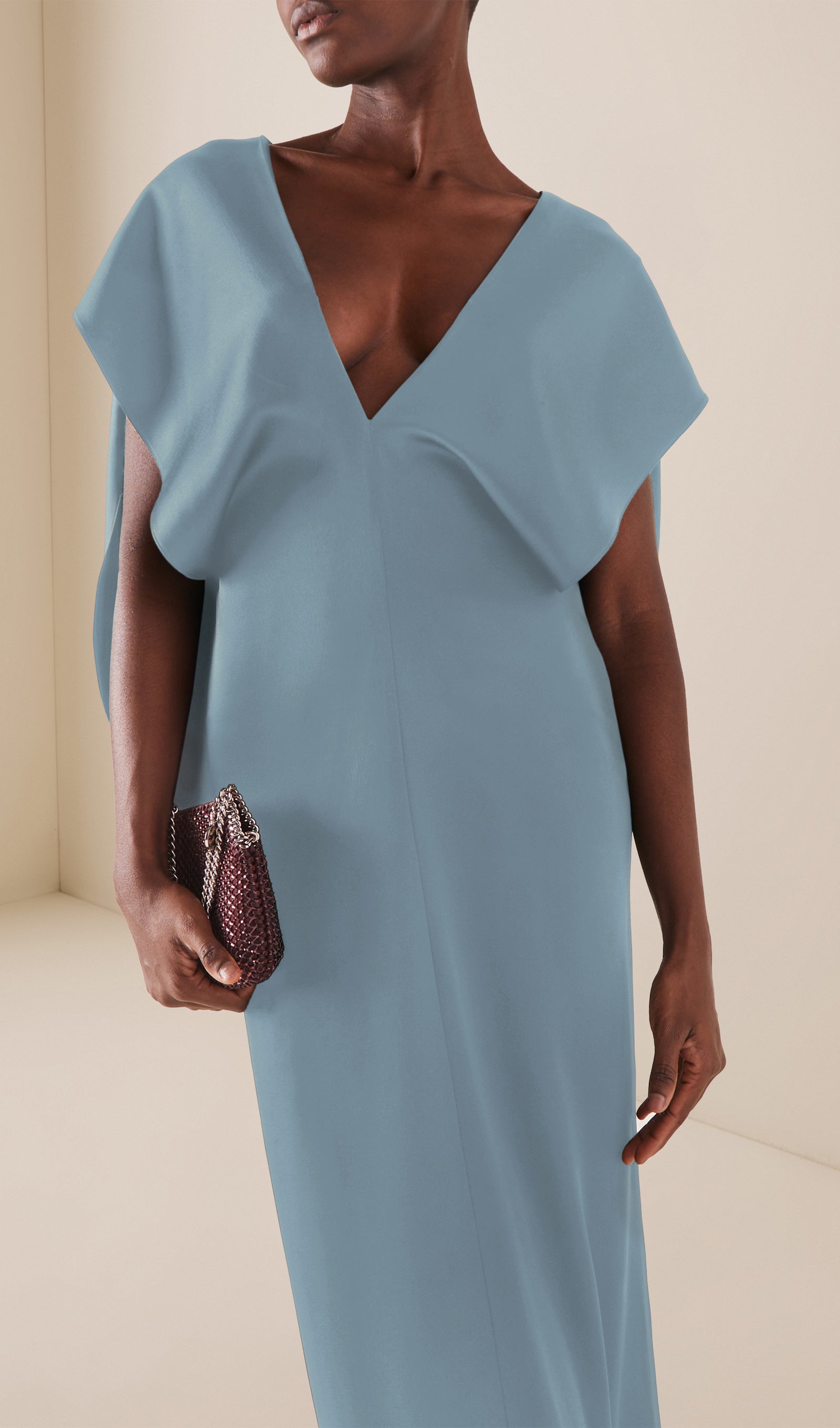 Satin V Neck Open Back Gown