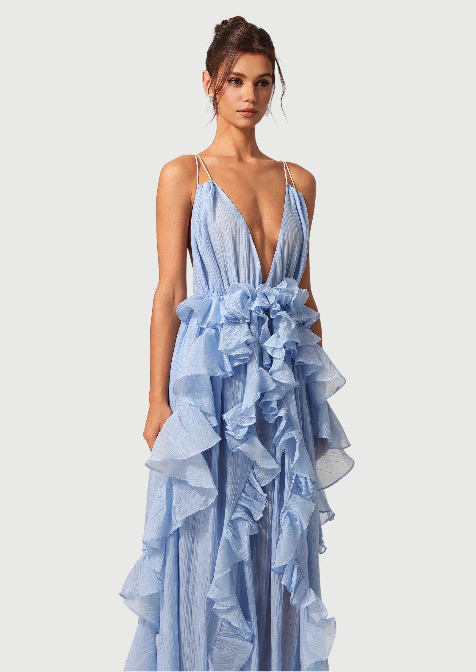 Midikleid in A-Linie mit Blumenmuster und Laternenärmeln