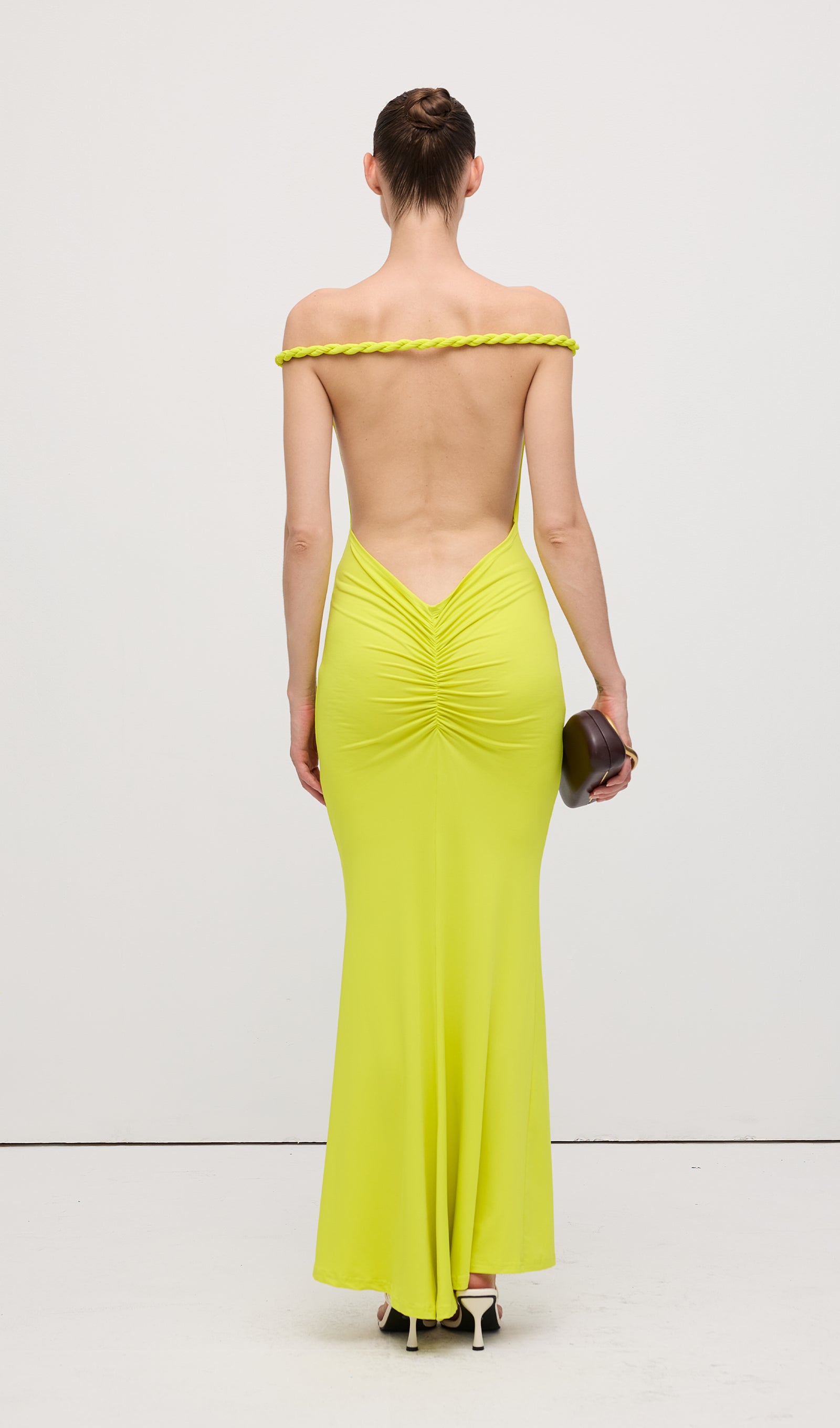 Open Back Pleated Fitted Maxi Dress