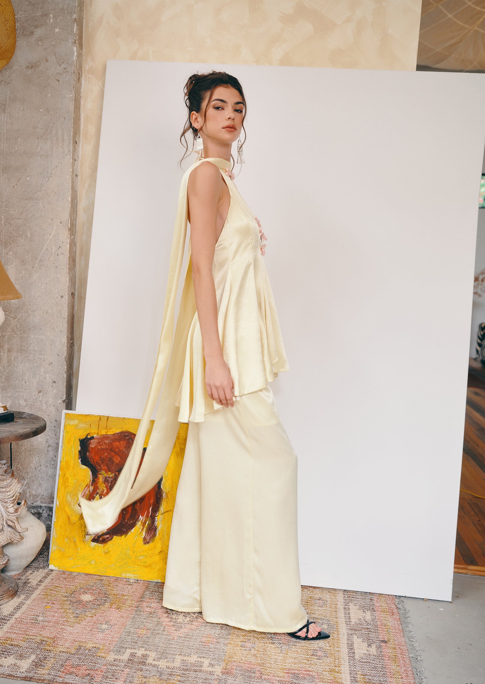 Midikleid in A-Linie mit Blumenmuster und Laternenärmeln
