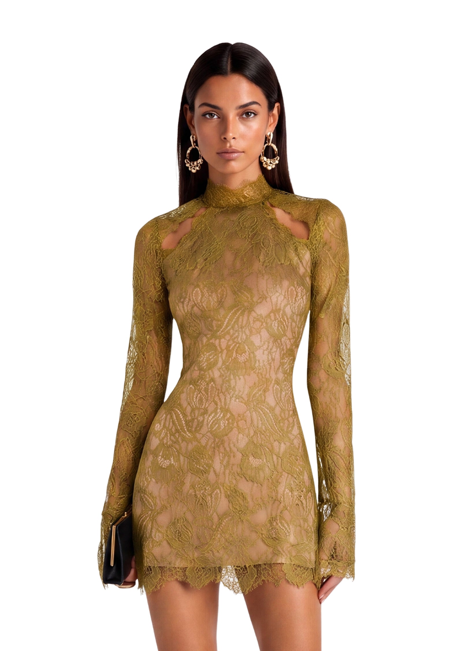 Midikleid in A-Linie mit Blumenmuster und Laternenärmeln