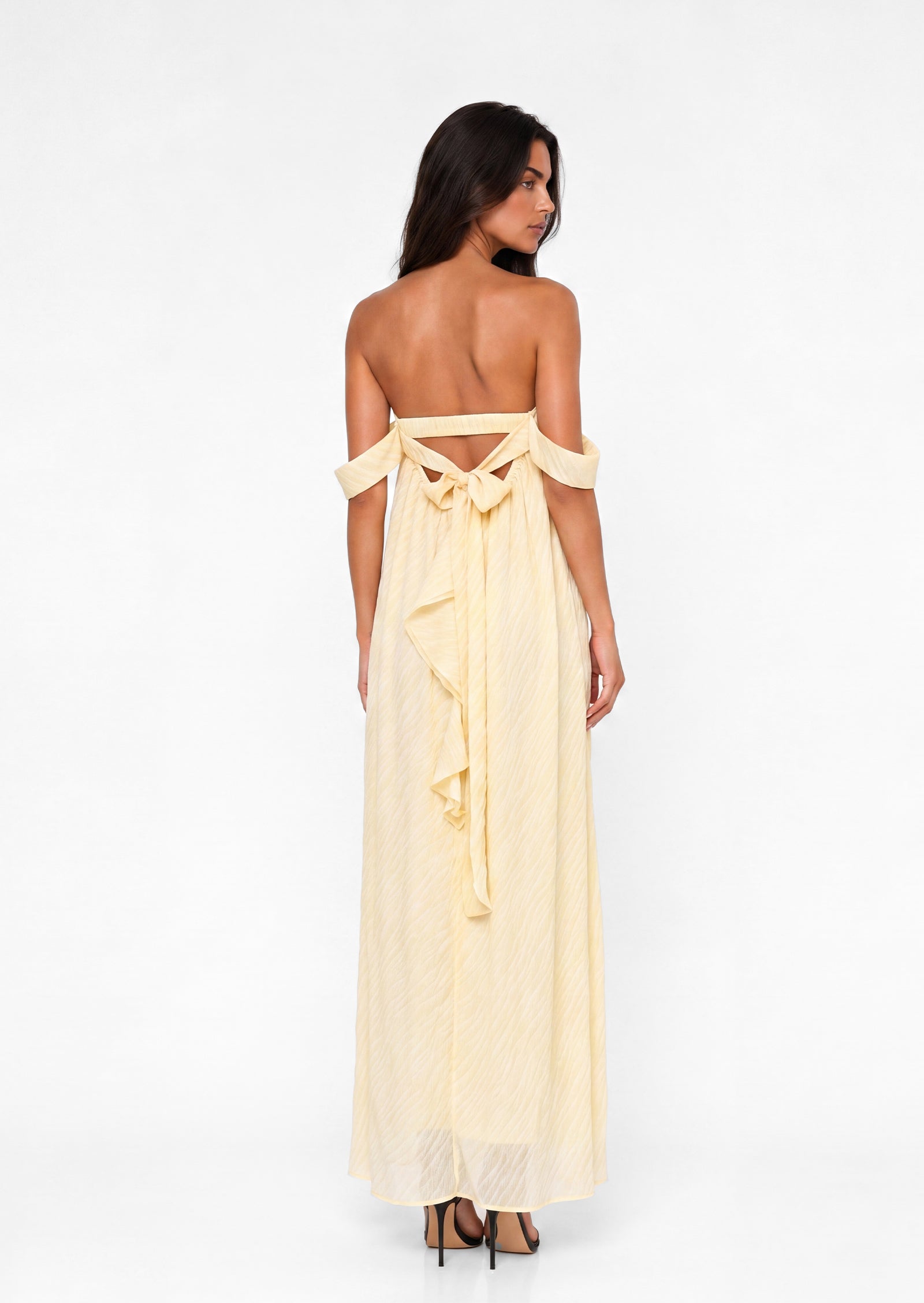 Abene Off Shoulder Chiffon Sheath Maxi Dress