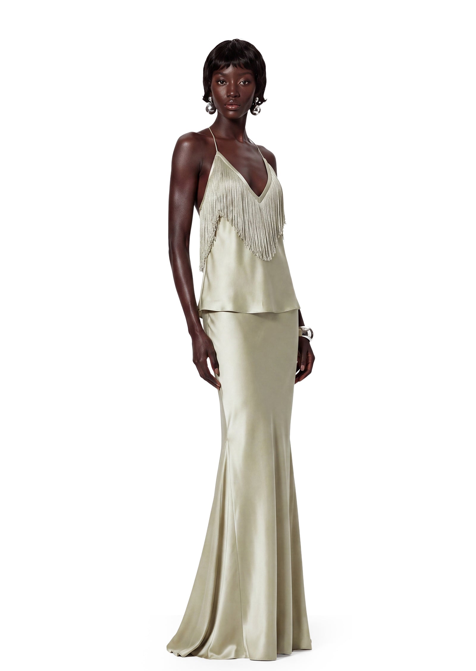Zahara Tassel Satin Maxi Dress