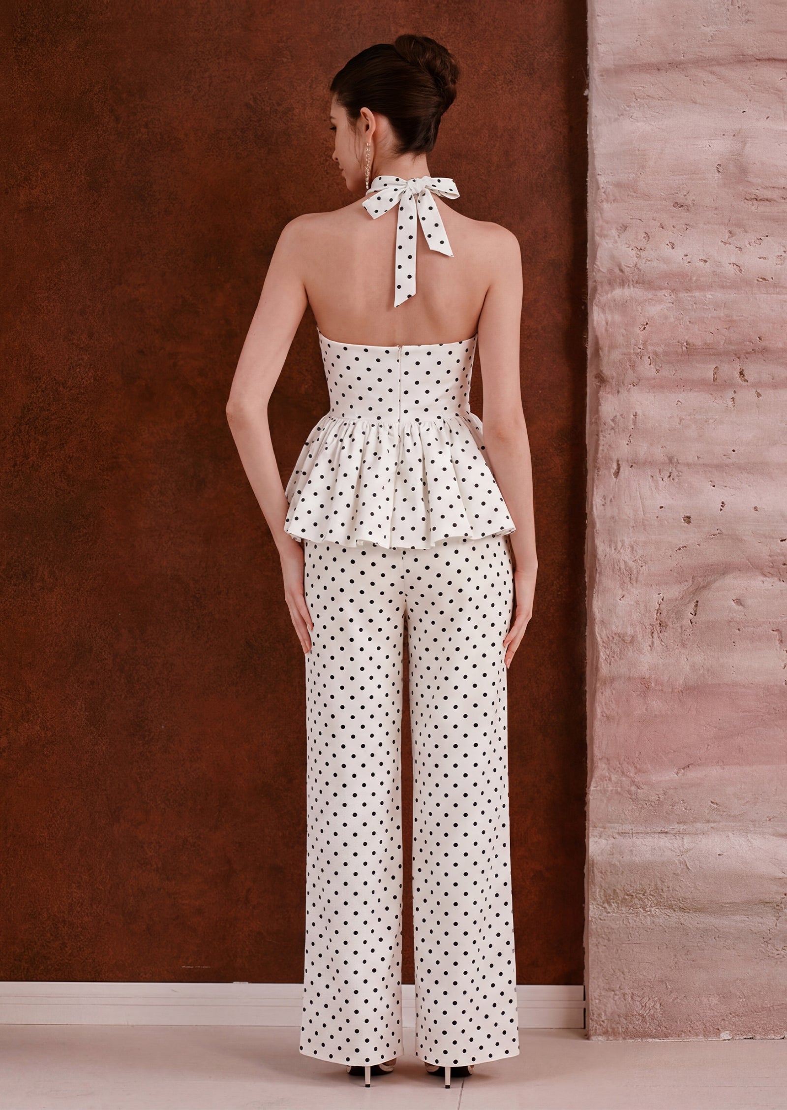 Polka Dot Peplum Top & Wide Legs Set