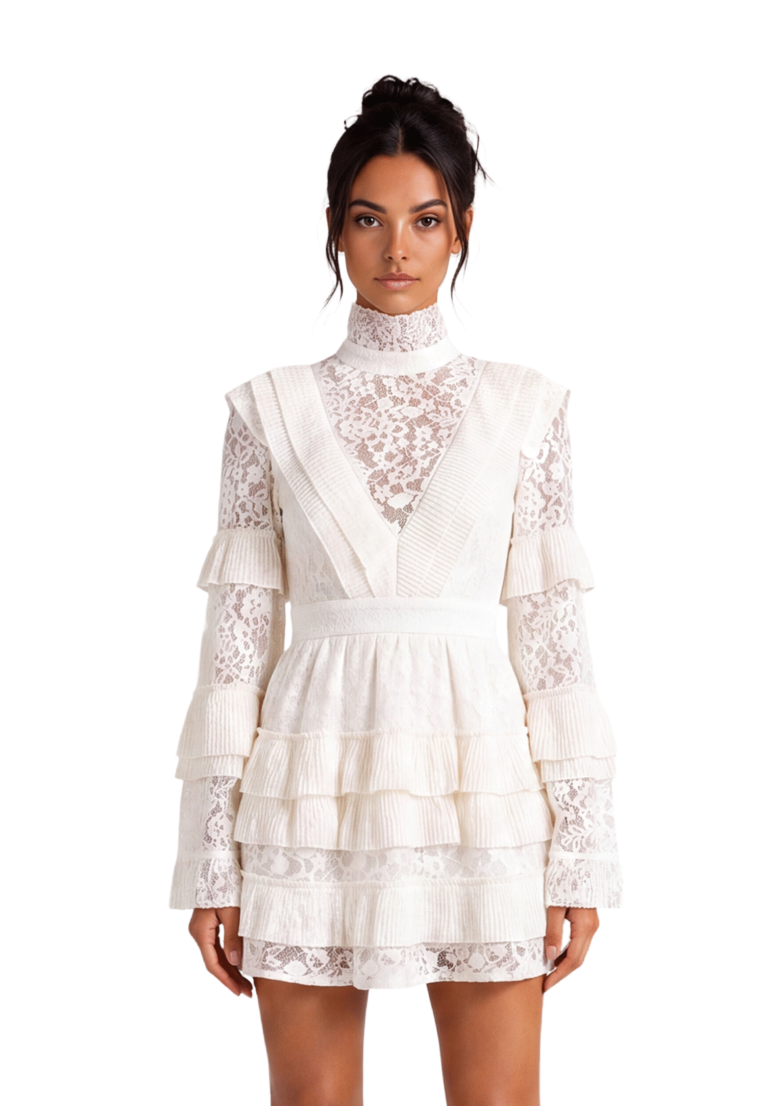 Acorn Long Sleeve Ruffled Mini Dress In White