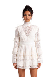 Acorn Long Sleeve Ruffled Mini Dress In White