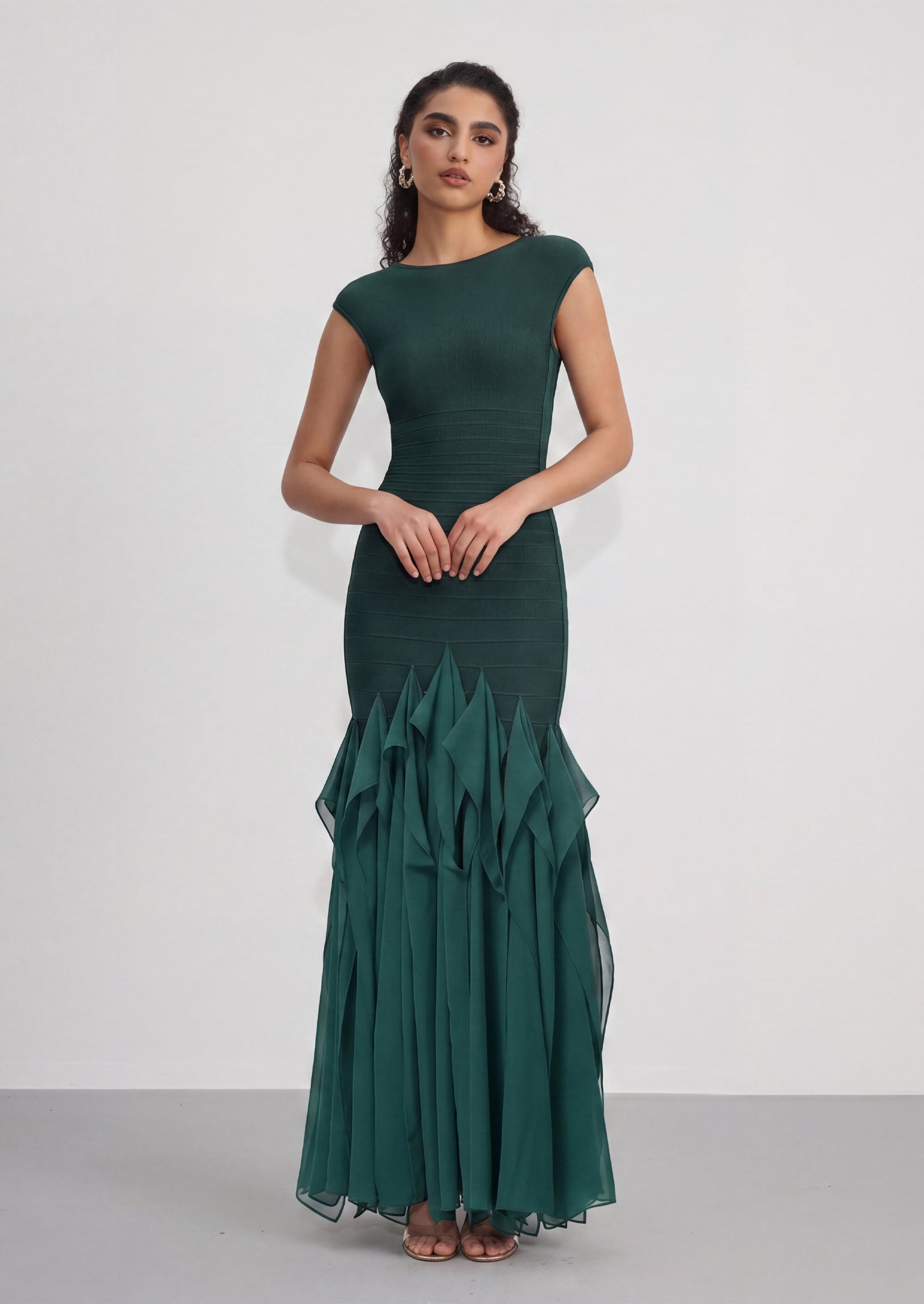 Leontine Knit Bandage Maxi Dress In Green