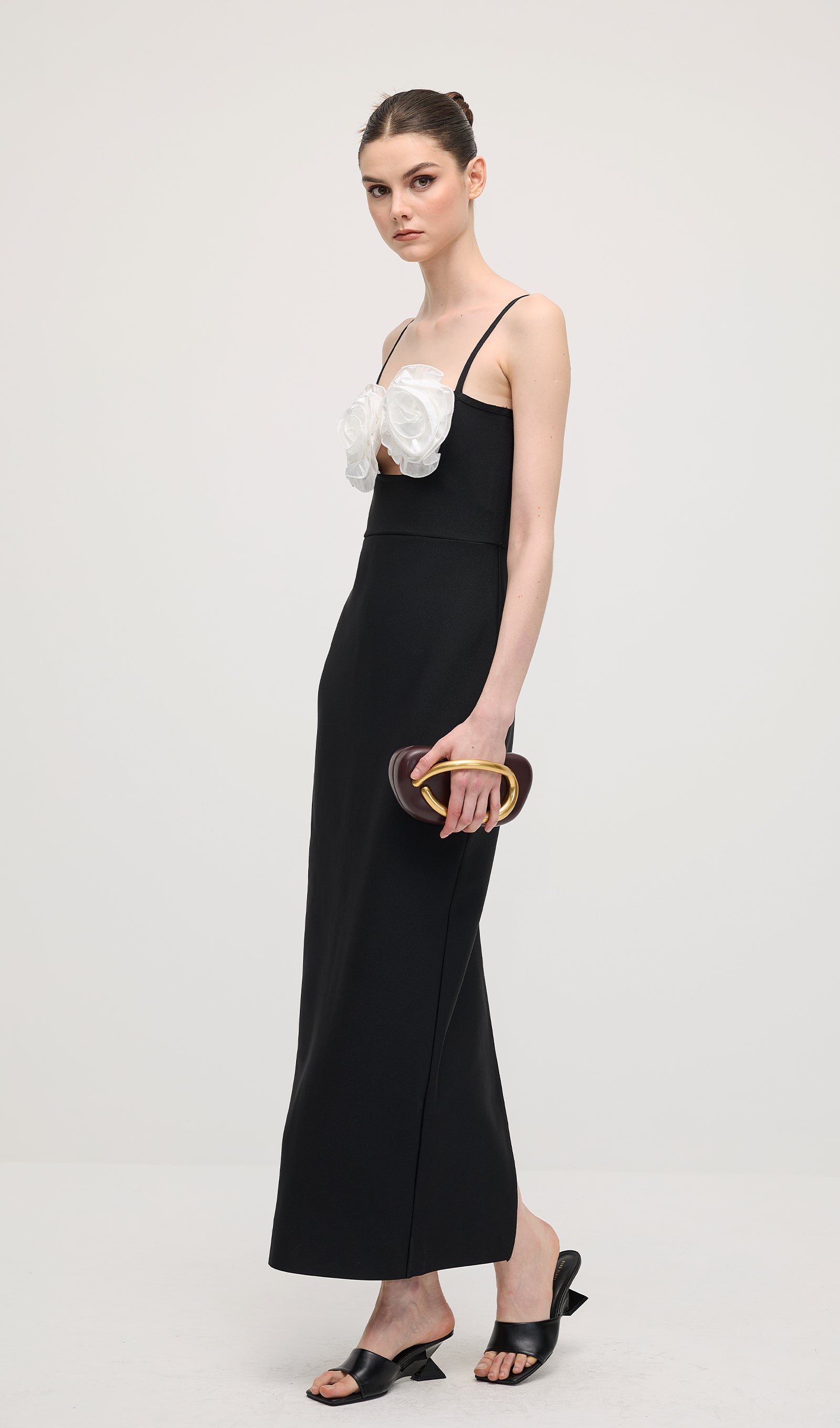 Midikleid in A-Linie mit Blumenmuster und Laternenärmeln