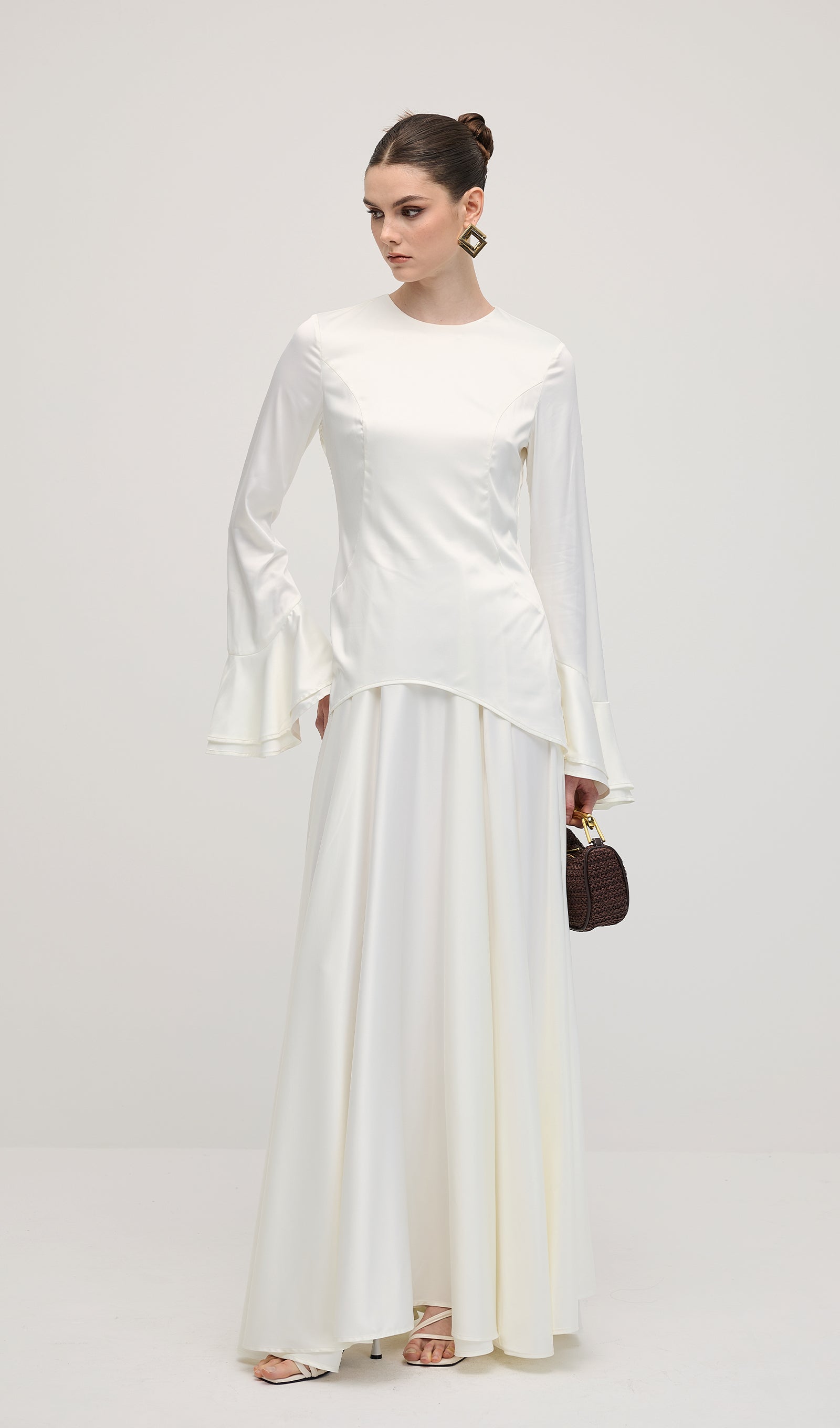 Midikleid in A-Linie mit Blumenmuster und Laternenärmeln