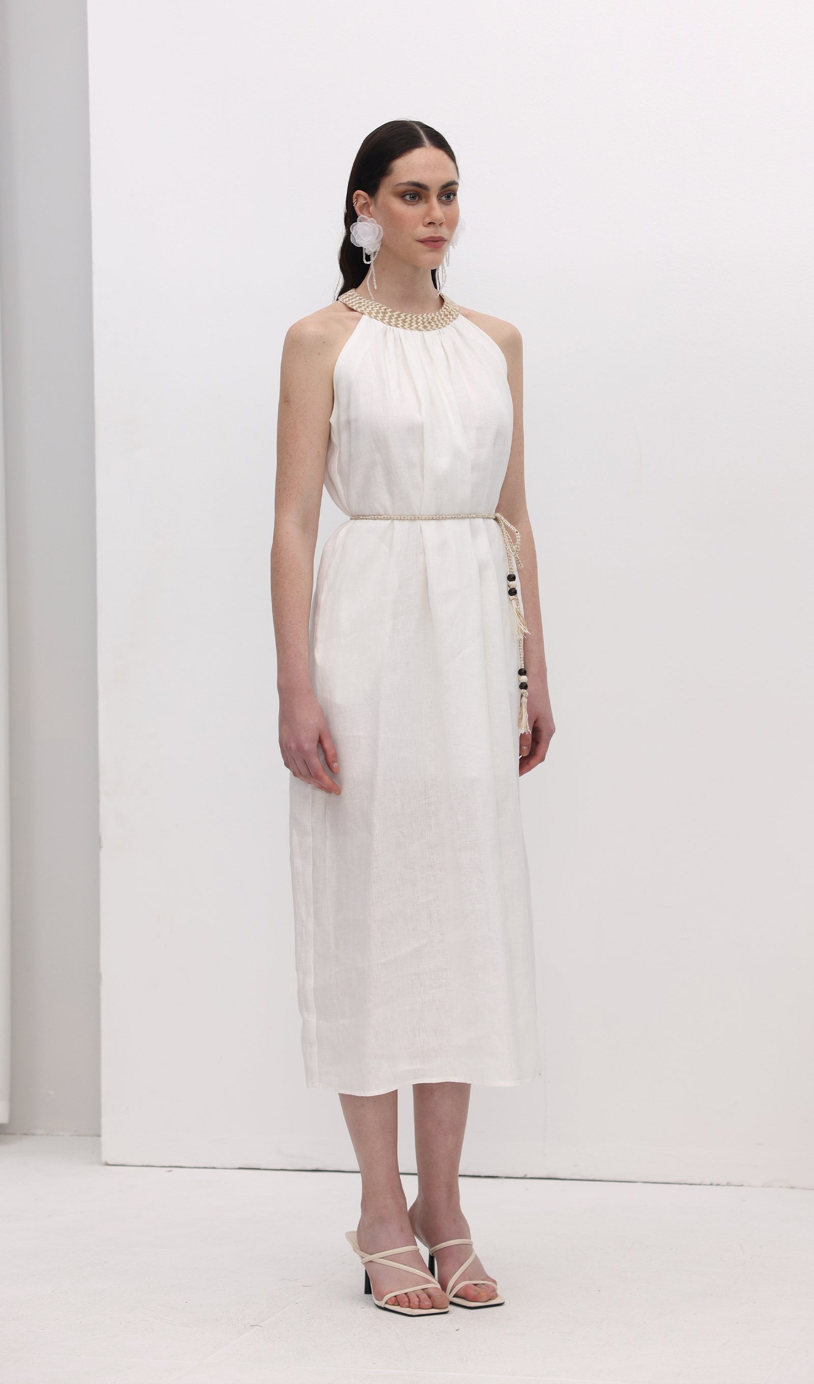 Halter Neck Linen Midi Dress