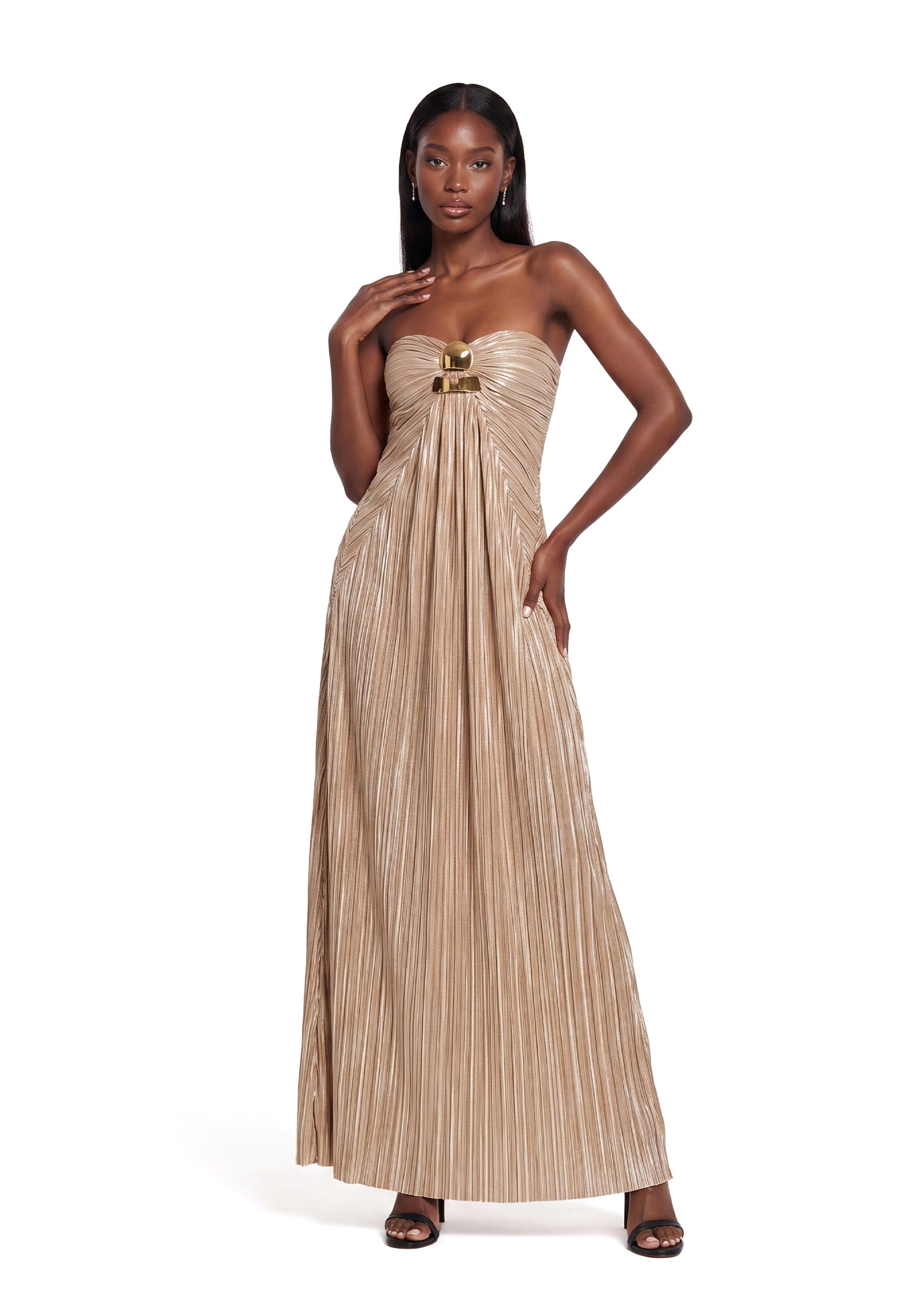 Valeriy Strapless Plissé Maxi Dress