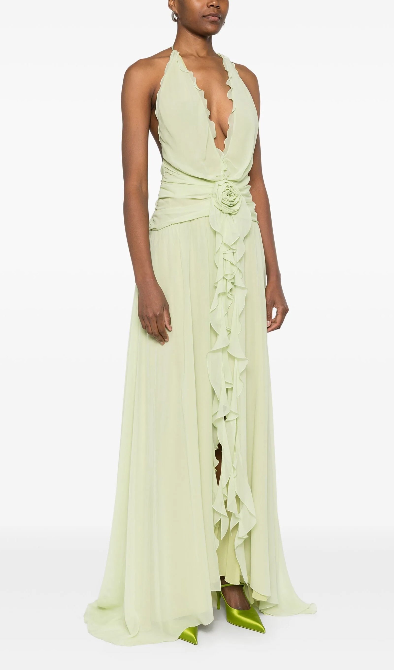Midikleid in A-Linie mit Blumenmuster und Laternenärmeln