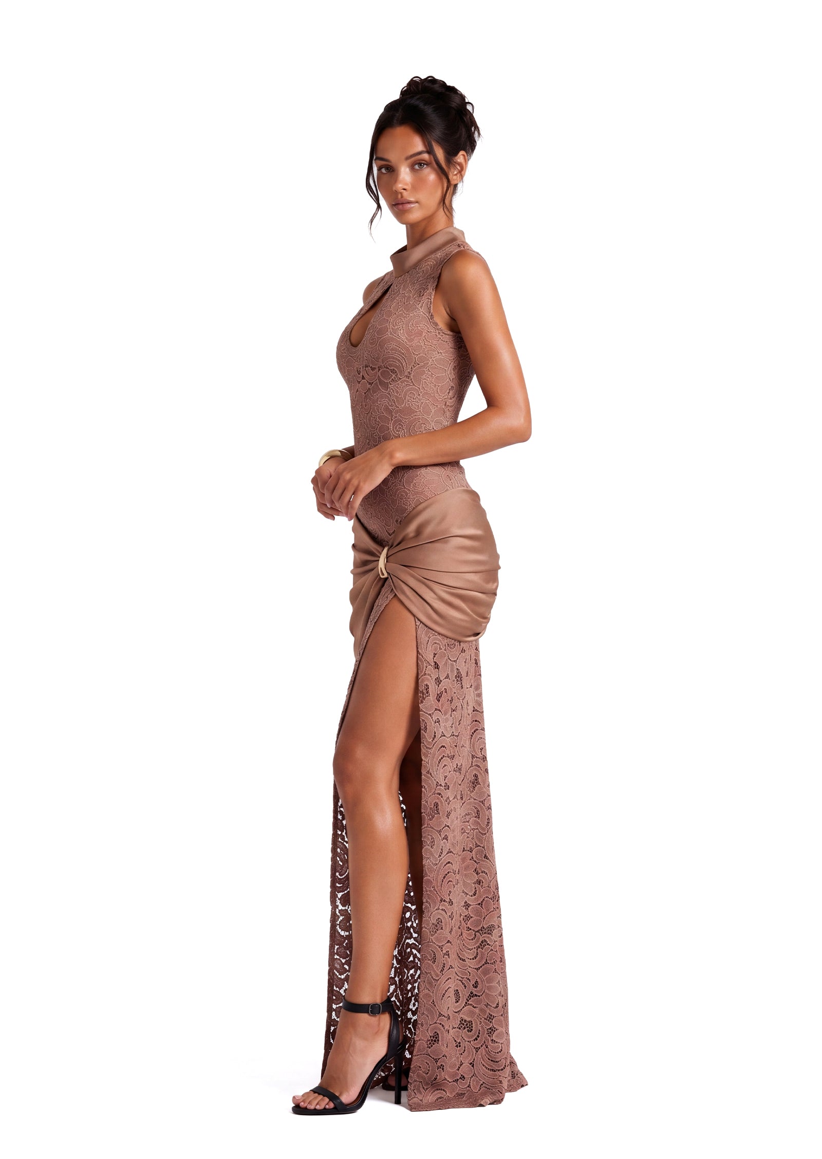 Midikleid in A-Linie mit Blumenmuster und Laternenärmeln