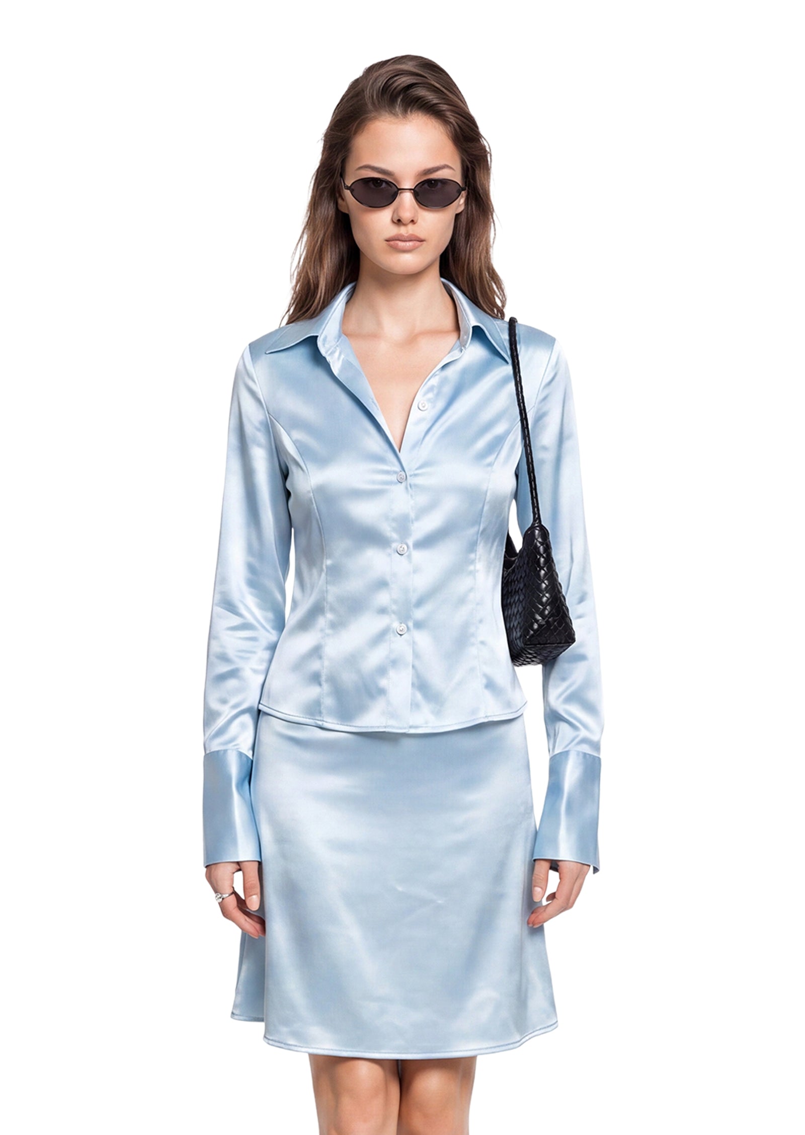 Tadaaki Satin Long Sleeved Top & Mini Skirt Set