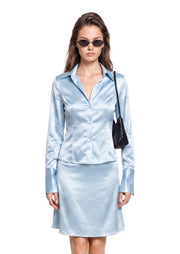 Tadaaki Satin Long Sleeved Top & Mini Skirt Set
