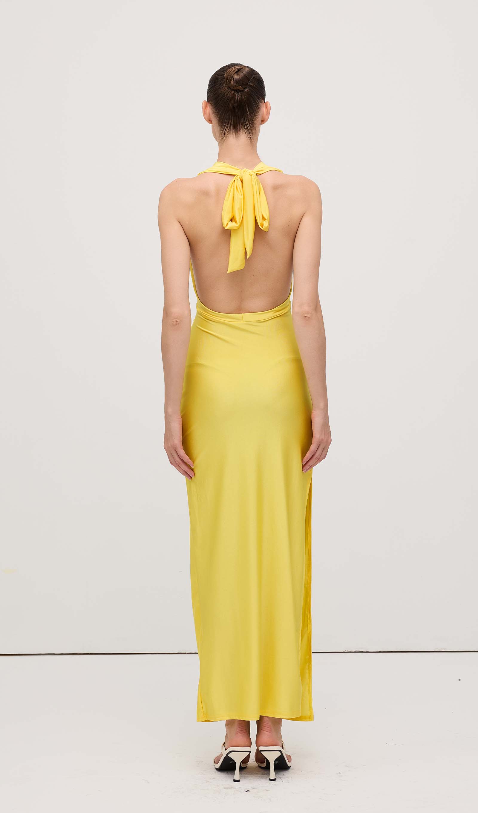 Halter V Neck Slit Midi Dress