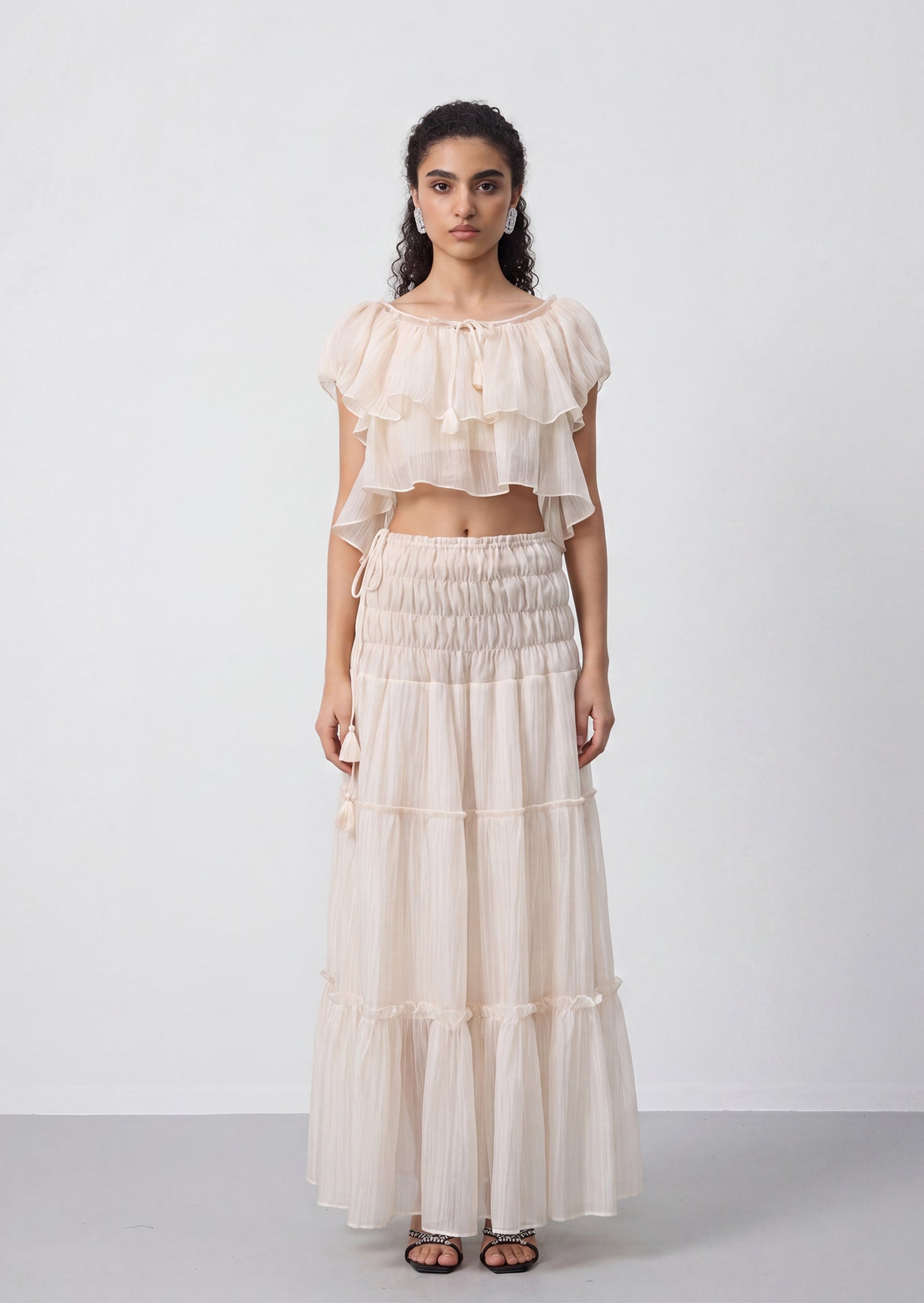 Midikleid in A-Linie mit Blumenmuster und Laternenärmeln