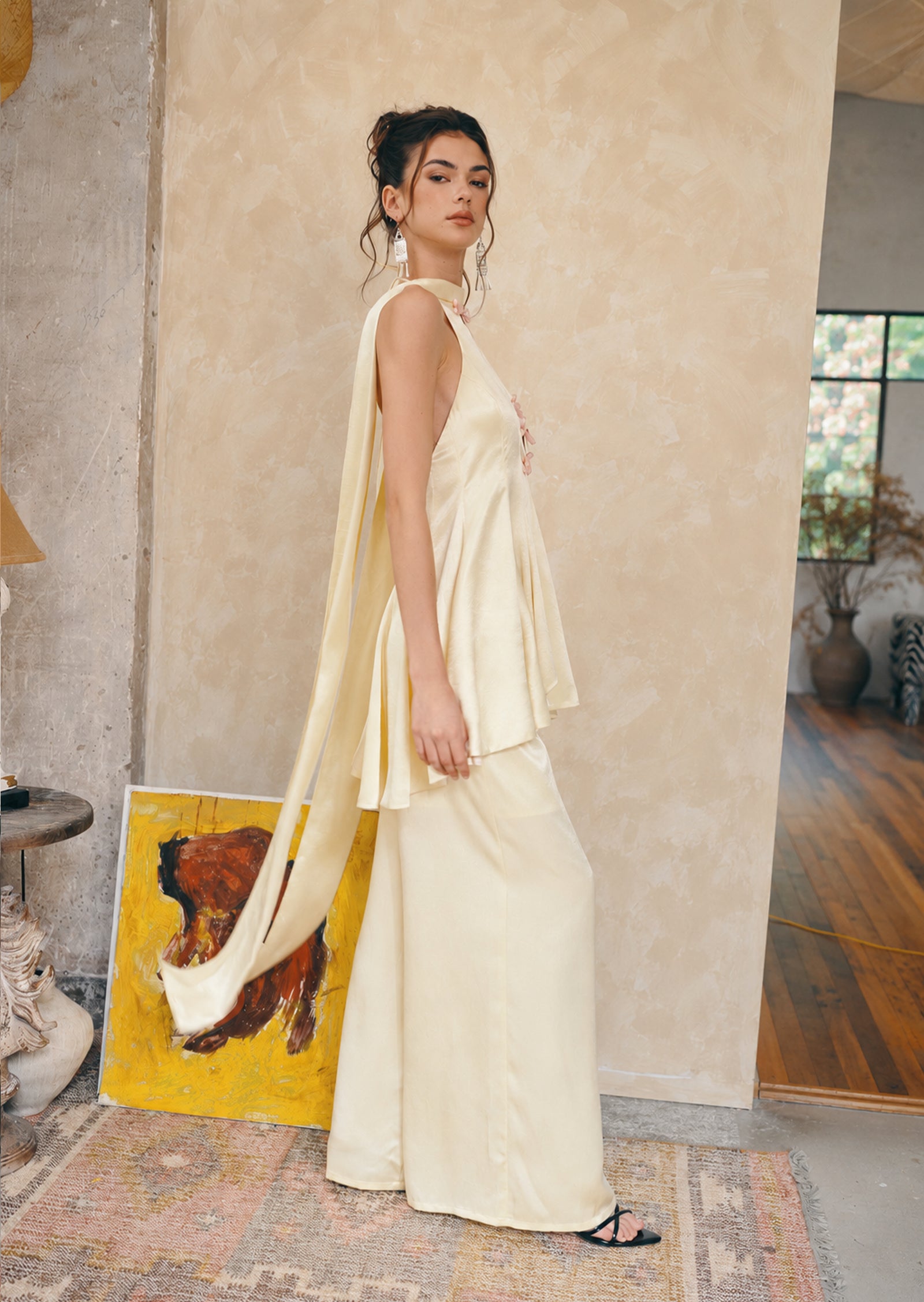 Midikleid in A-Linie mit Blumenmuster und Laternenärmeln