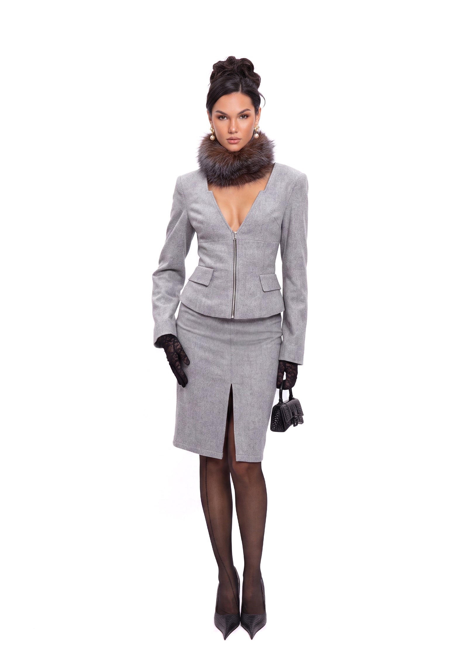 Sabelle V Neck Suit Skirt Set