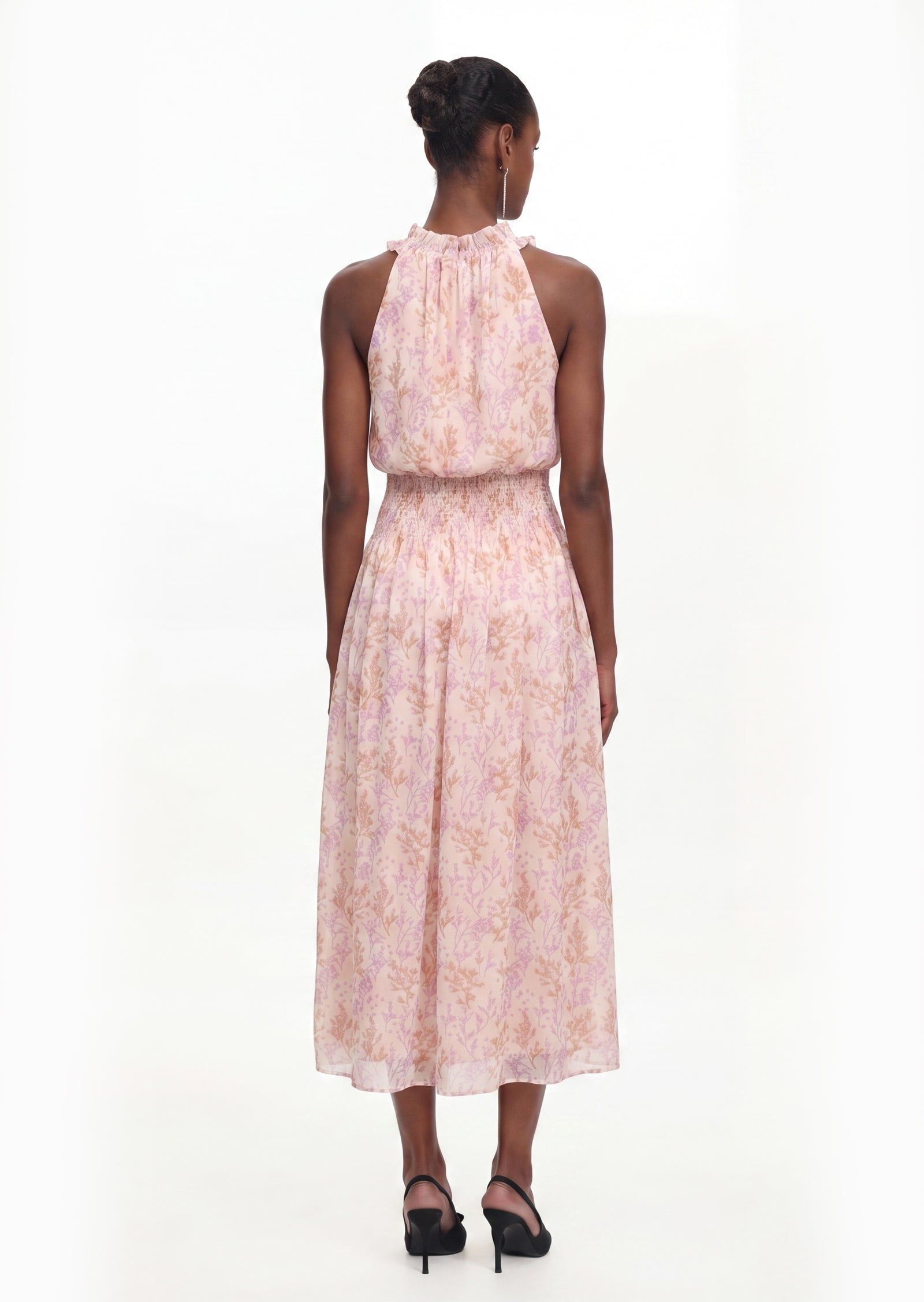 Midikleid in A-Linie mit Blumenmuster und Laternenärmeln