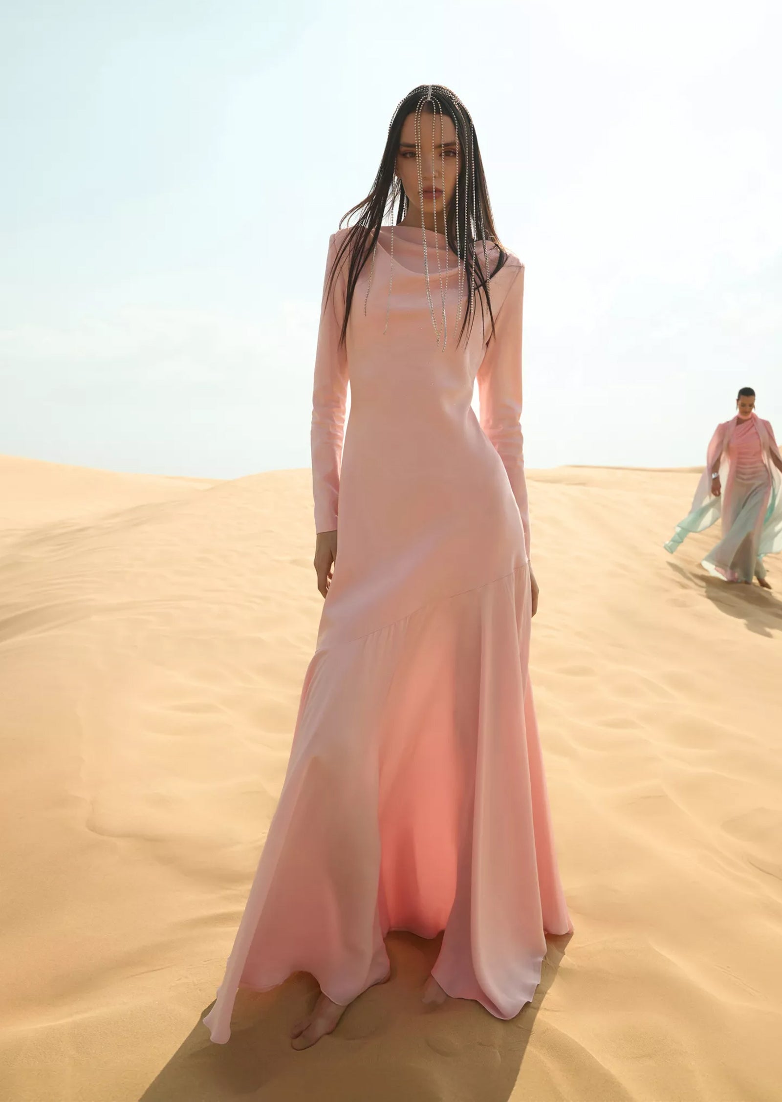 Fitted Satin With Rhinestones Maxi Dress