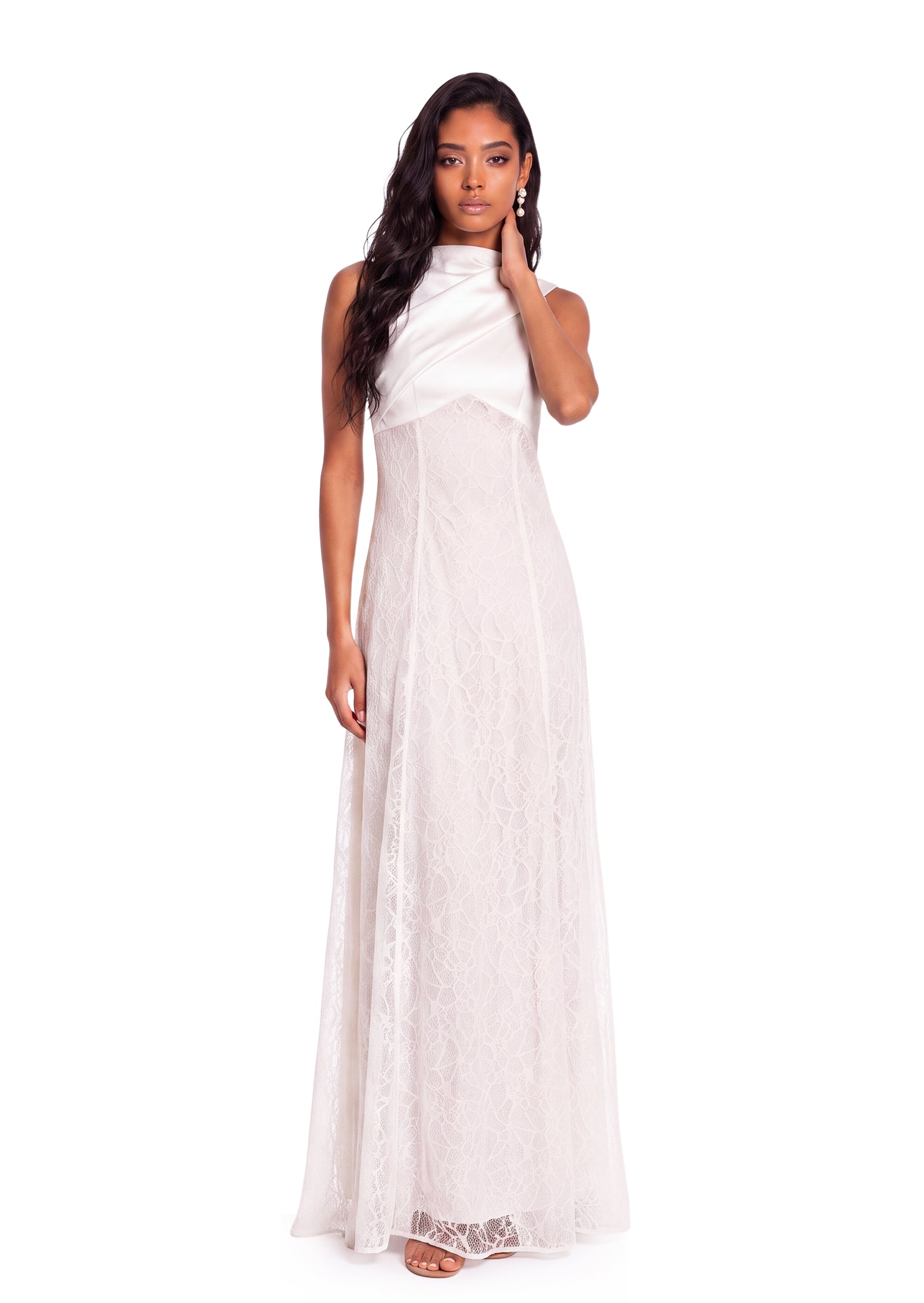 Yamka Lace Sleeveless Maxi Dress In White