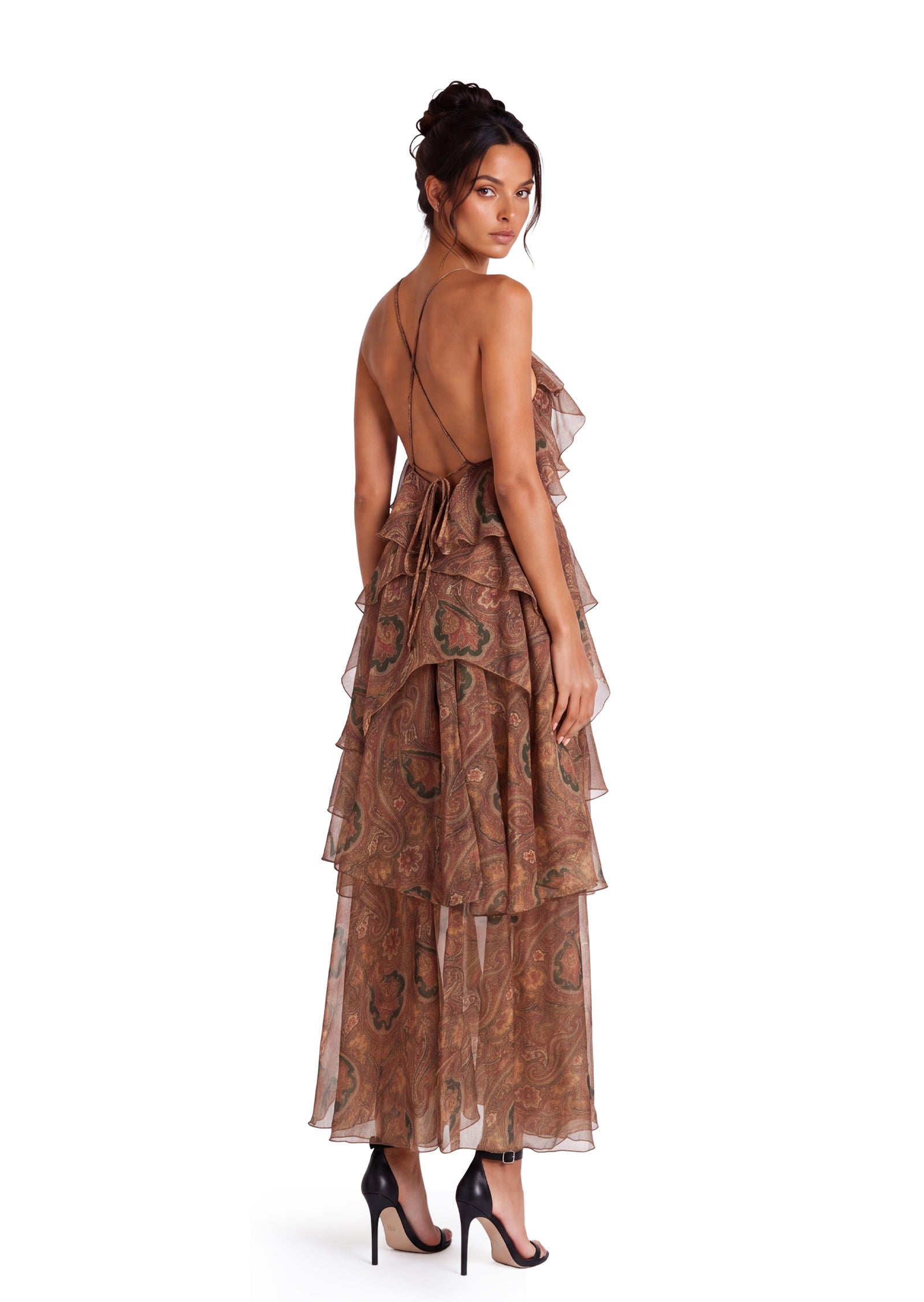 Midikleid in A-Linie mit Blumenmuster und Laternenärmeln