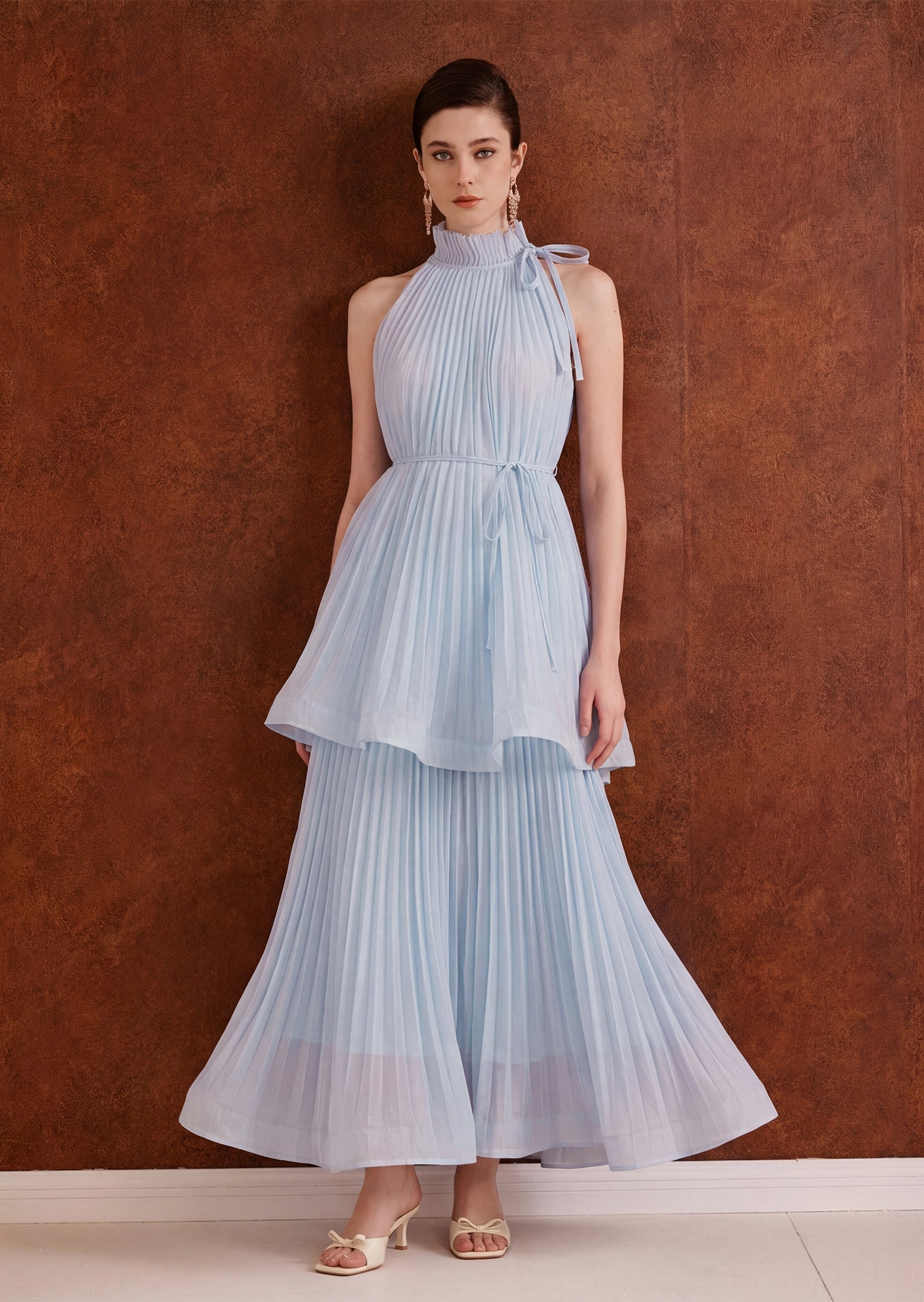 Midikleid in A-Linie mit Blumenmuster und Laternenärmeln