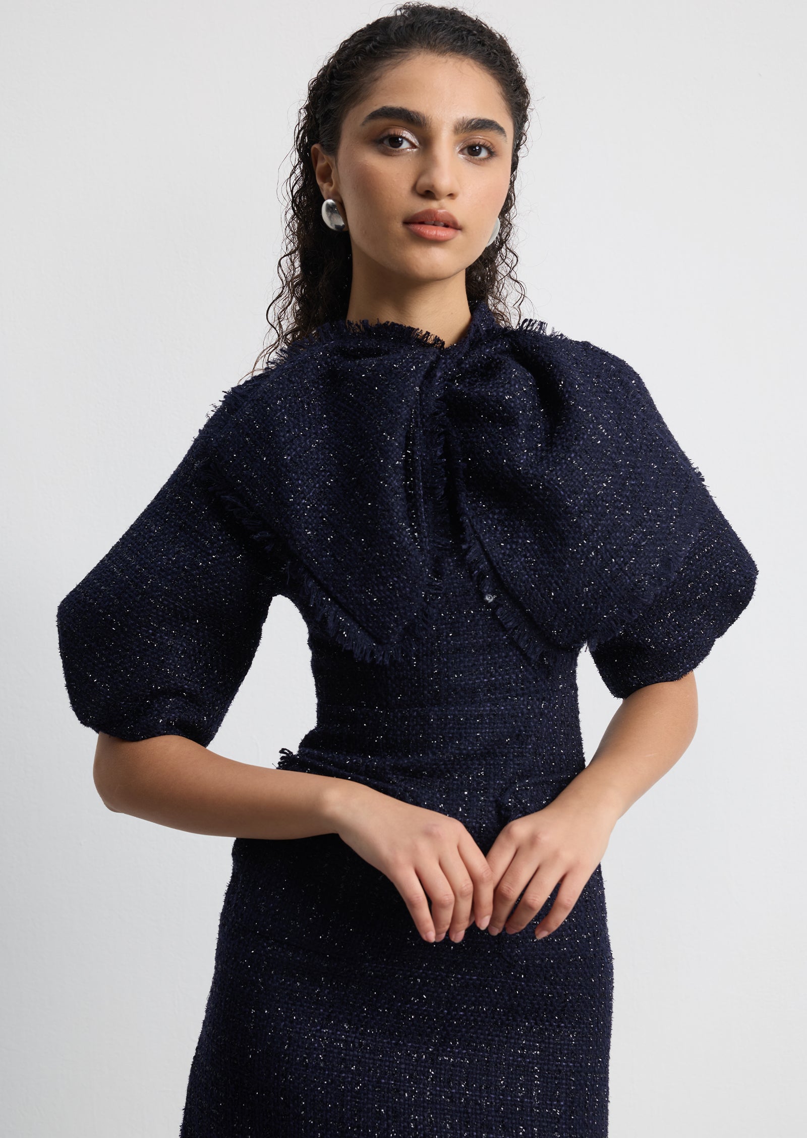 Midikleid in A-Linie mit Blumenmuster und Laternenärmeln