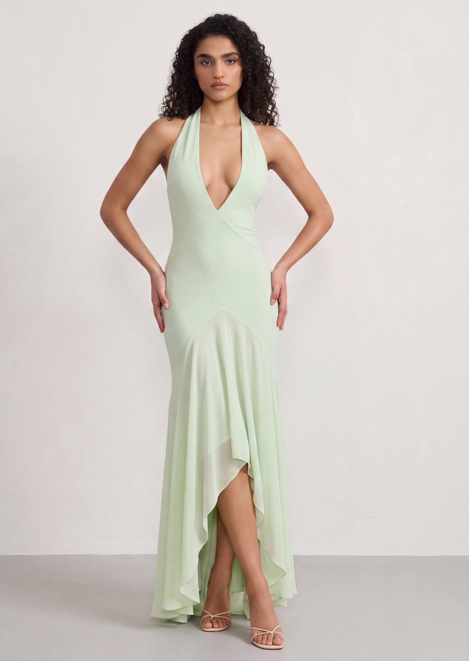 Bryonie Georgette Draped Maxi Dress In Sage