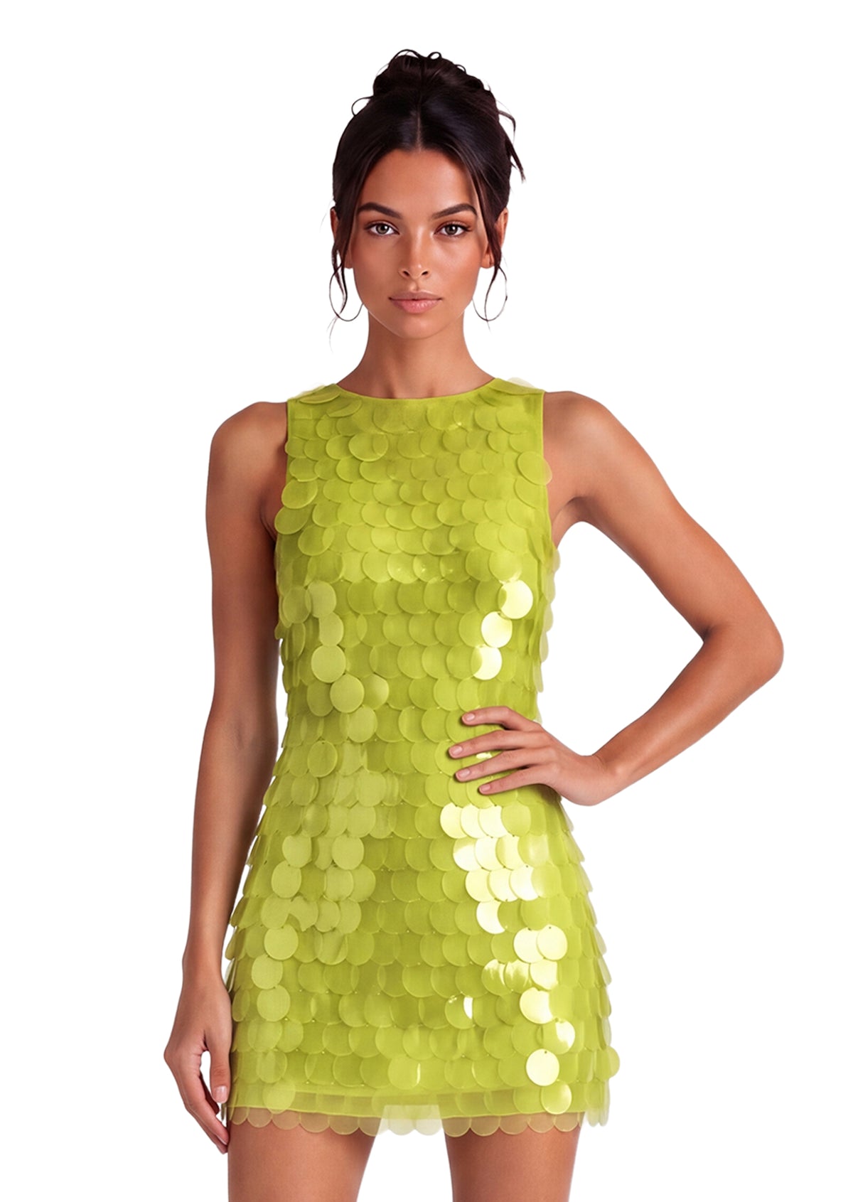 Lieu Sleeveless Open Back Sequined Mini Dress In Green