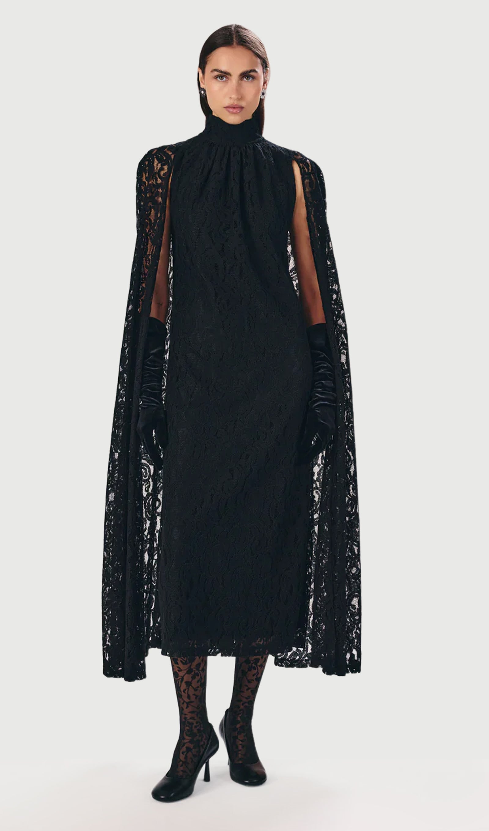 Midikleid in A-Linie mit Blumenmuster und Laternenärmeln