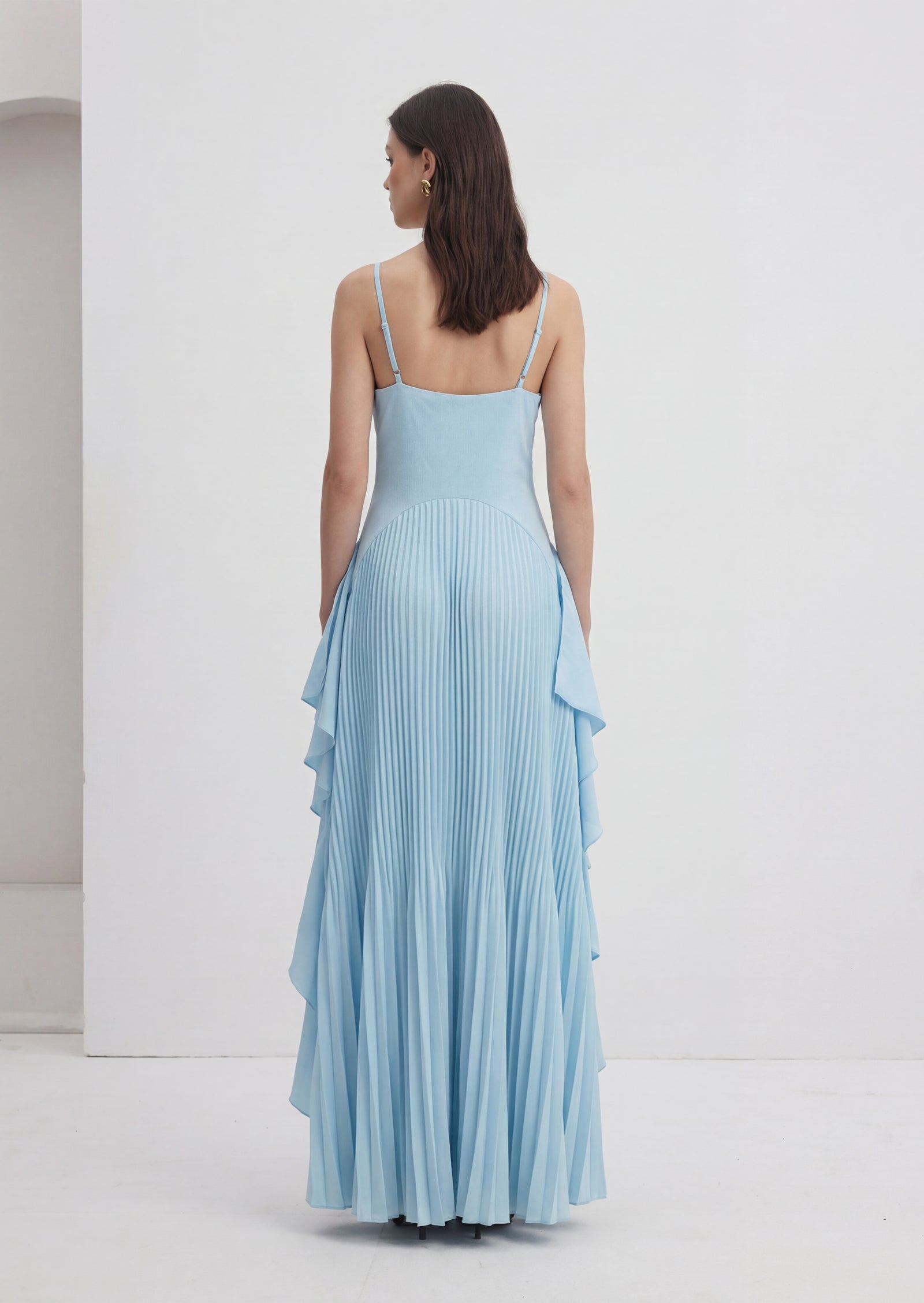 Sleeveless Pleated Ruffle Maxi Dress