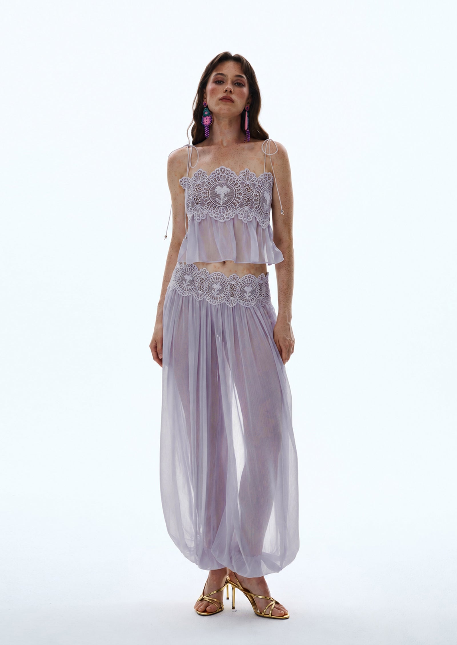 Luenie Chiffon Top & Pant Two Piece Set In Light  Purple