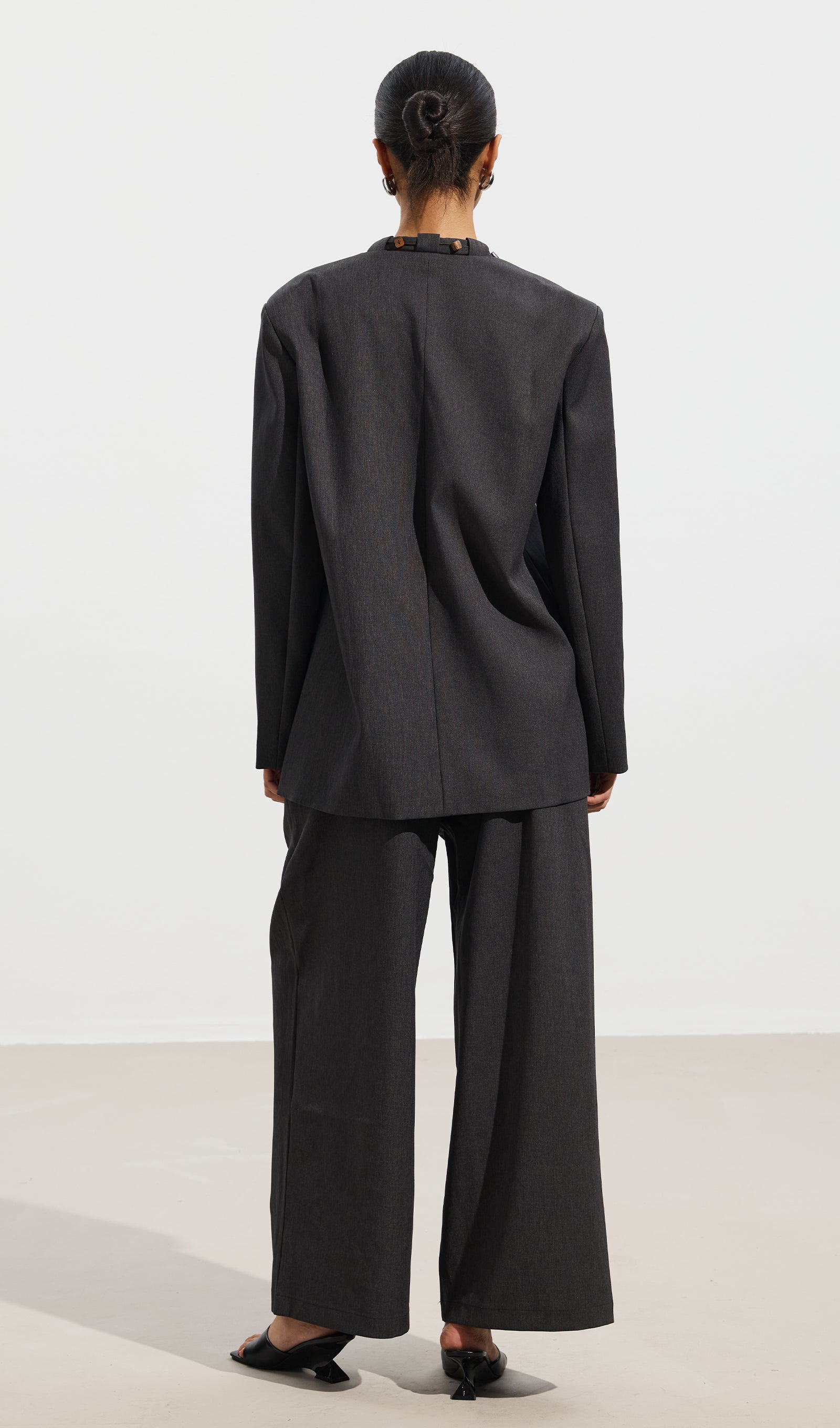 Wooden Button Top & Belted Suit Pants Set