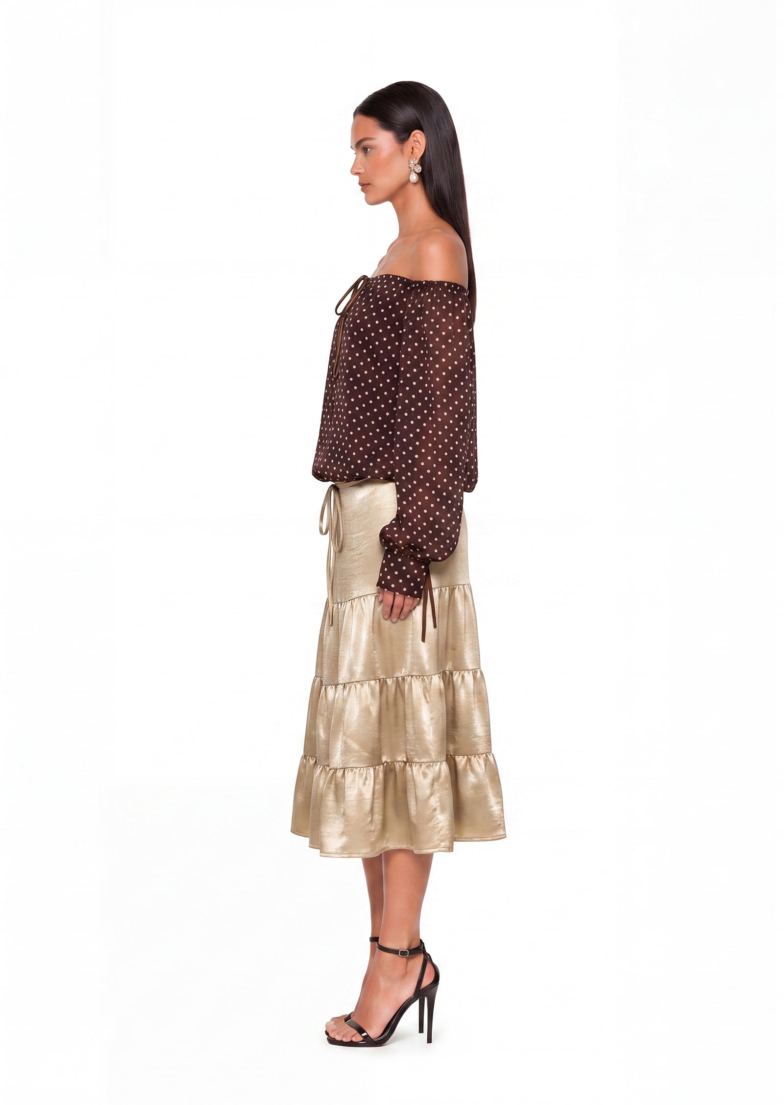 Midikleid in A-Linie mit Blumenmuster und Laternenärmeln