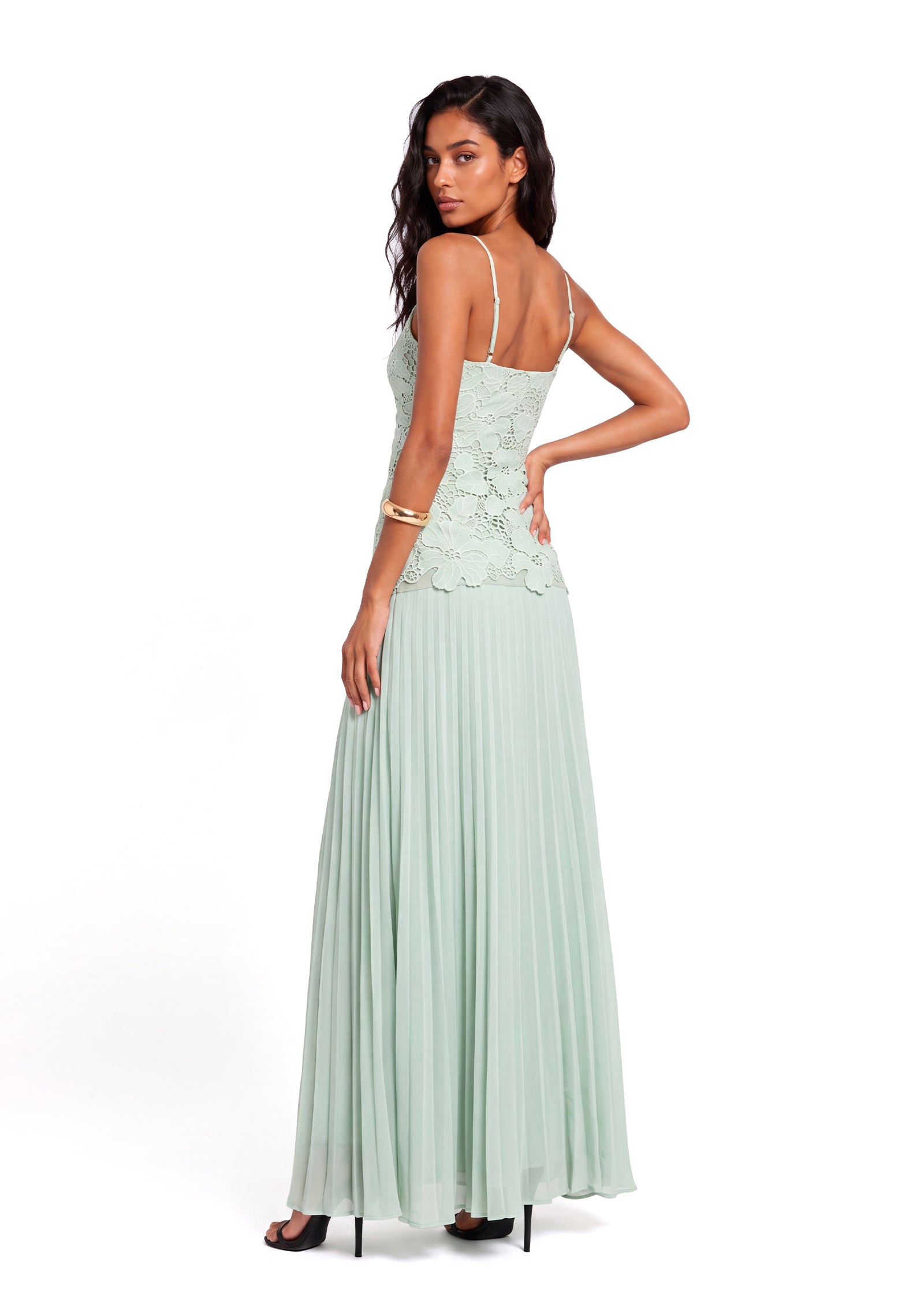 Vaclav Lace Sleeveless Maxi Dress In Mint Green