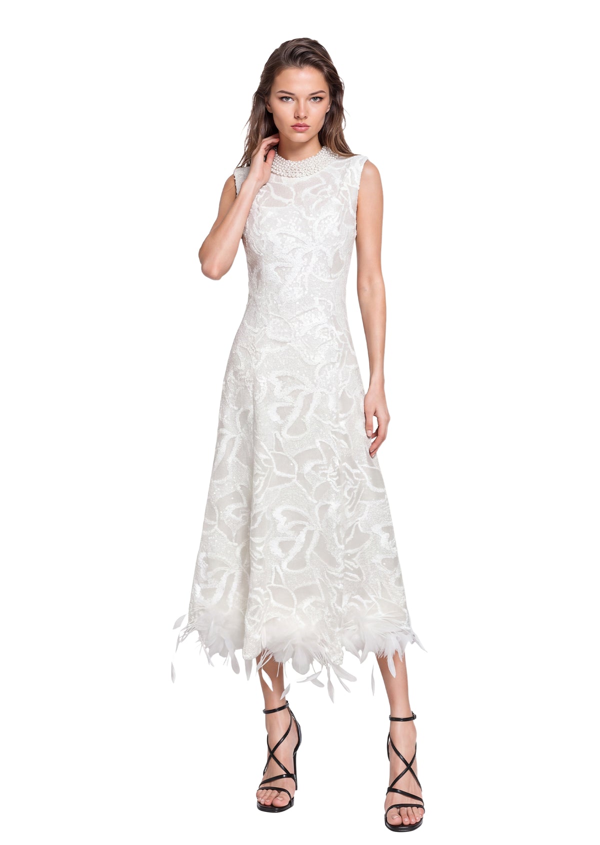 Midikleid in A-Linie mit Blumenmuster und Laternenärmeln
