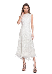 Midikleid in A-Linie mit Blumenmuster und Laternenärmeln