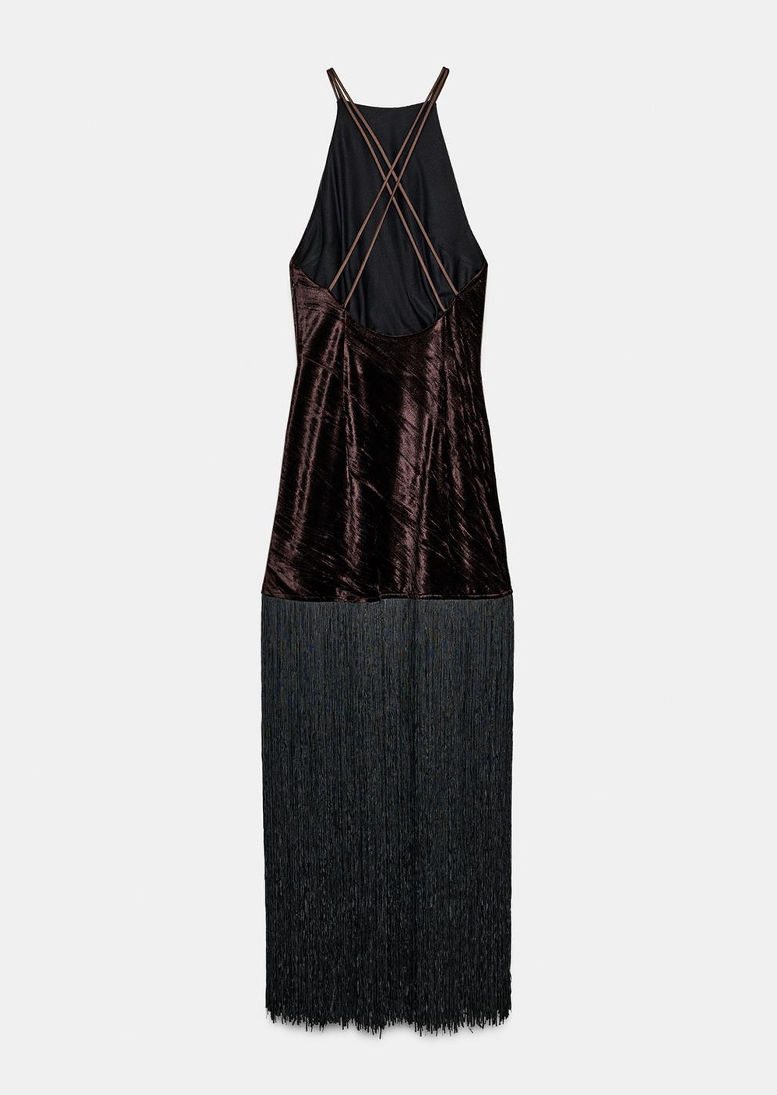 Velvet Fringed Midi Dress