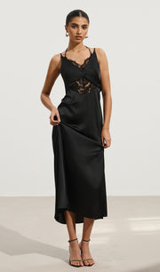Lace-Trimmed Backless Halter Maxi Dress