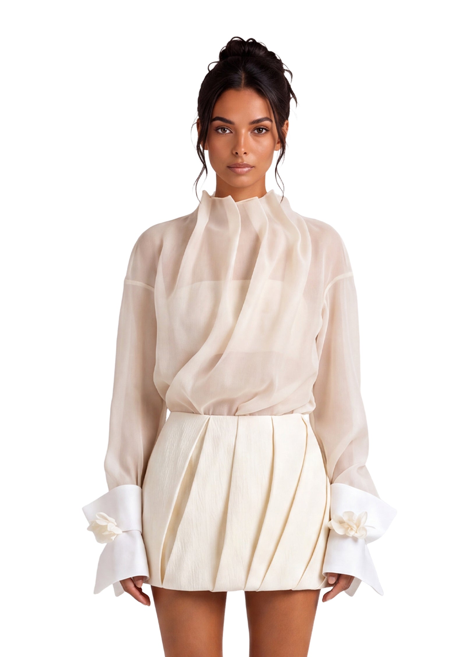 Gasha Sheer long Sleeved Shirt & Pencil Skirt Set
