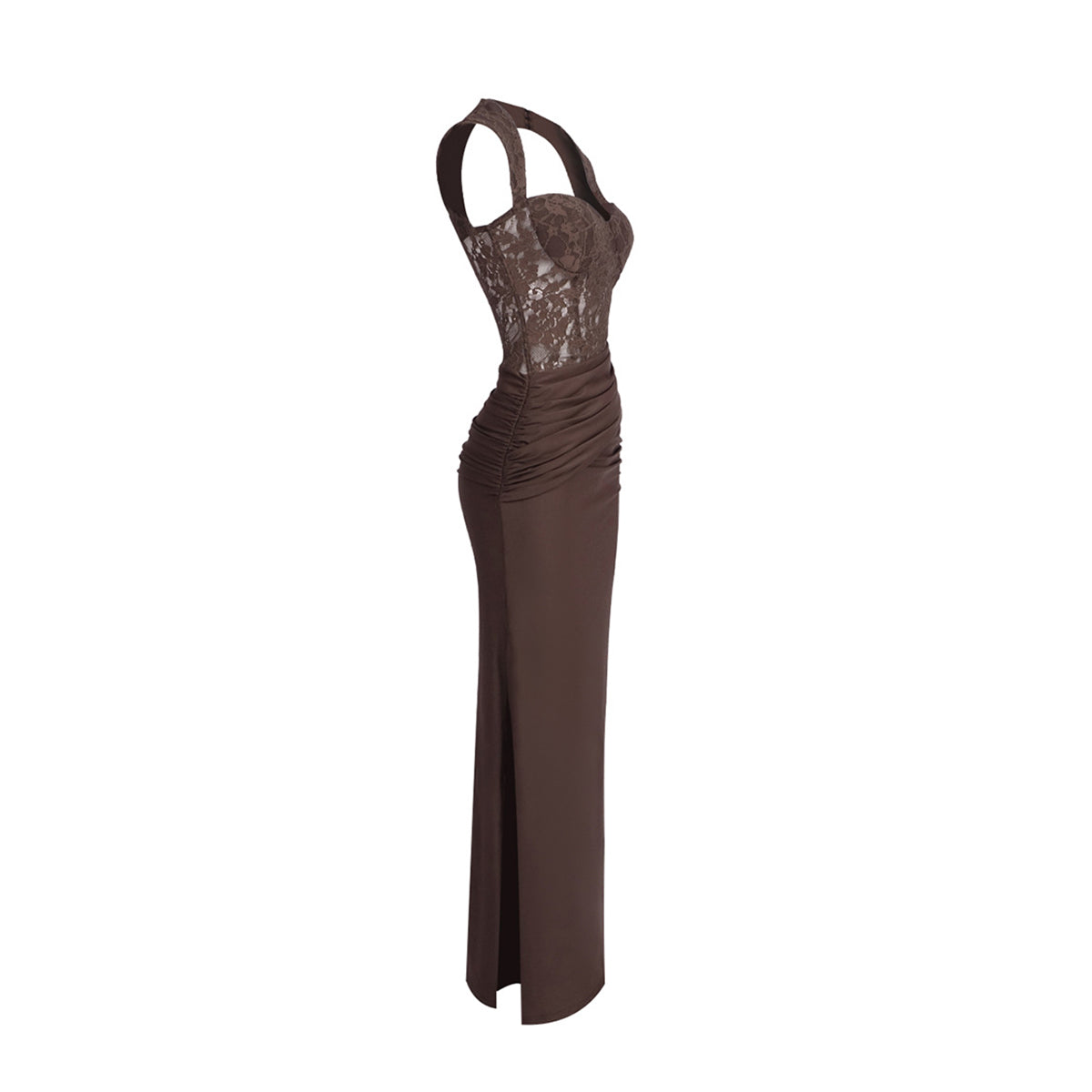 Adaiba Lace Bustier Draped Maxi Dress In Brown