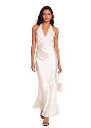 Ebbe Halter Neck Lace  Satin Maxi Dress